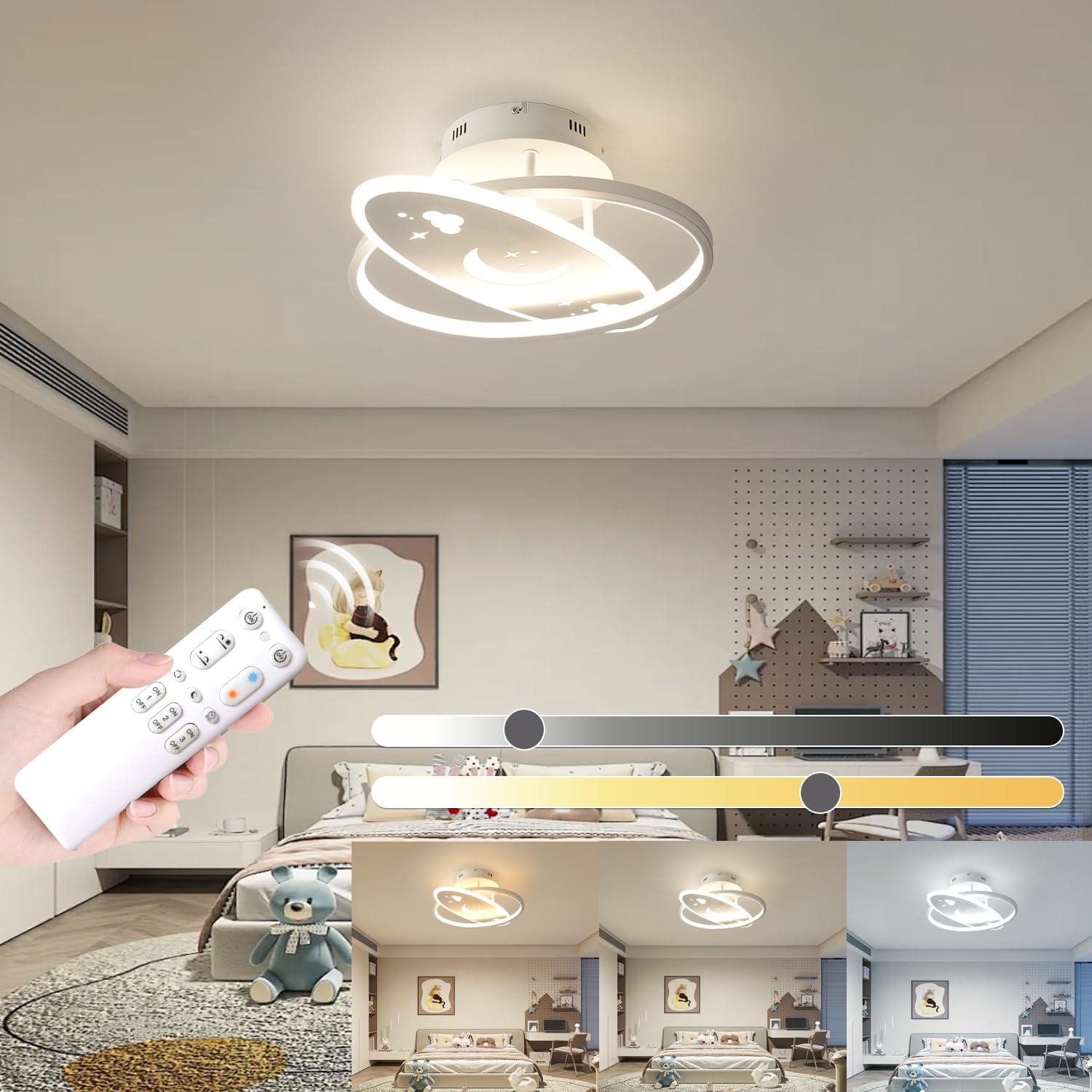 YLFXL LED Kinder Deckenlampe, Stern Mond Deckenleuchte mit Fernbedienung, 50CM Deckenlampe Kinderzimmer Dimmbar 3000K-6000K, 48W Kinderzimmerlampe Deckenleuchte Schlafzimmer für Wohnzimmer