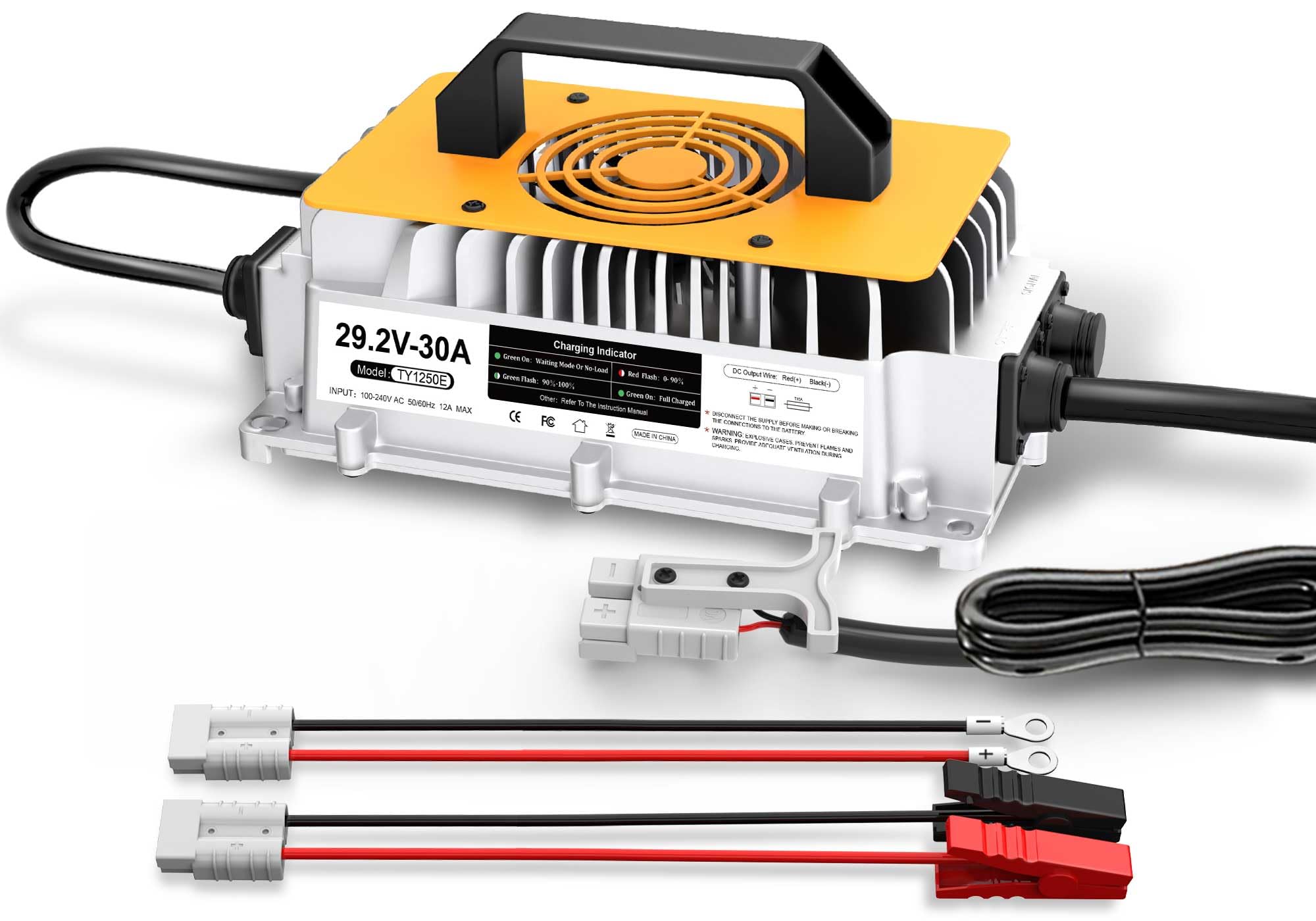 Caricabatterie al litio da 29,2 V 30 A per batteria LiFePO4 da 24 V (25,6 V), 24 V AC-DC LiFePO4 al litio LiFePO4, con spina Anderson, per camper, impianti insulari e case