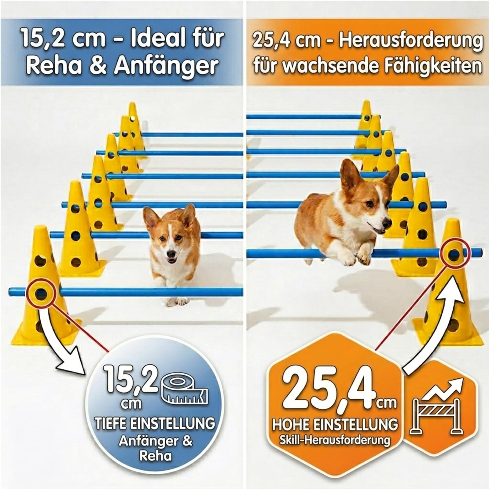 Agility Set Hunde mit 6 Hürden, Cavaletti Hund Trainingsset, 12 Verstellbare Stangen & 12 Pylonen, Hundetraining Zubehör für Hunde Agility, Hobby Horse & Kinder Parcours