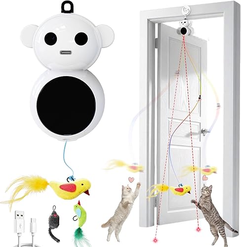 Juguetes interactivos para gatos de interior - Juguetes automáticos láser para gatos, juguete de plumas de pájaro volador, juguete de estimulación