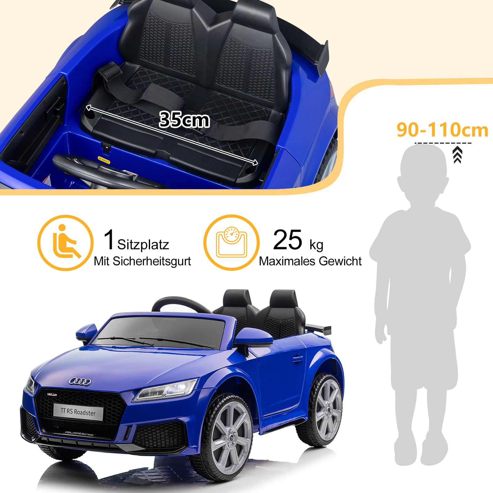 LALAHO Voiture électrique pour Enfant Audi avec Télécommande 2.4G, 12V Voiture Enfant 2-Portes avec 2 x Moteurs 30 Watts (Bleu)