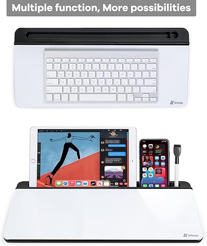 Miniatura 5 de Pizarra blanca de vidrio de escritorio con base gris y base negra, organizador de escritorio Varhomax y almohadilla de notas de escritorio para