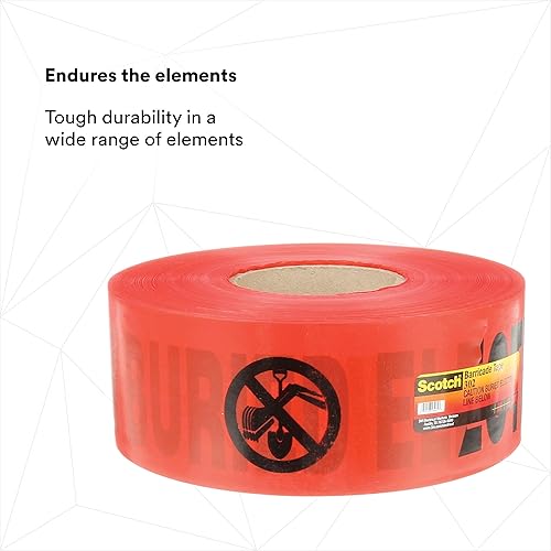 Miniatura 2 de 3M Buried Barricade Tape 302, con texto "Precaution BurIED ELECTRIC LINE BELOW", 3 pulgadas x 1000 pies, rojo, cinta de advertencia, 1 rollo