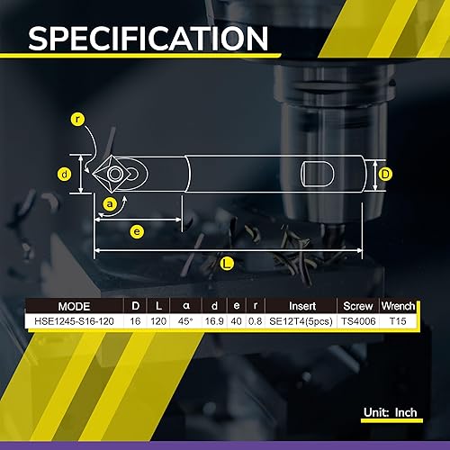 Miniatura 3 de SPEED TIGER Juego de puntos NC – Inserto indexable de 4 bordes, 45 grados – vástago de 0.630 in x 4.724 in – El juego incluye soporte, 5 plaquitas y