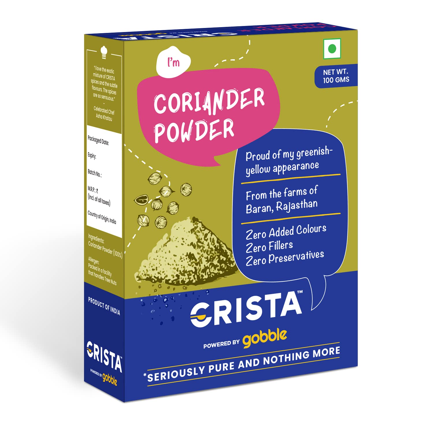 CRISTA 100 gms Coriander Powder | Dhaniya Powder | With Zero added Colours, Fillers, Additives & Preservatives | Natural & Aromatic | Farm Fresh (B09Z6NXSGX) Amazon Price History, Amazon Price Tracker