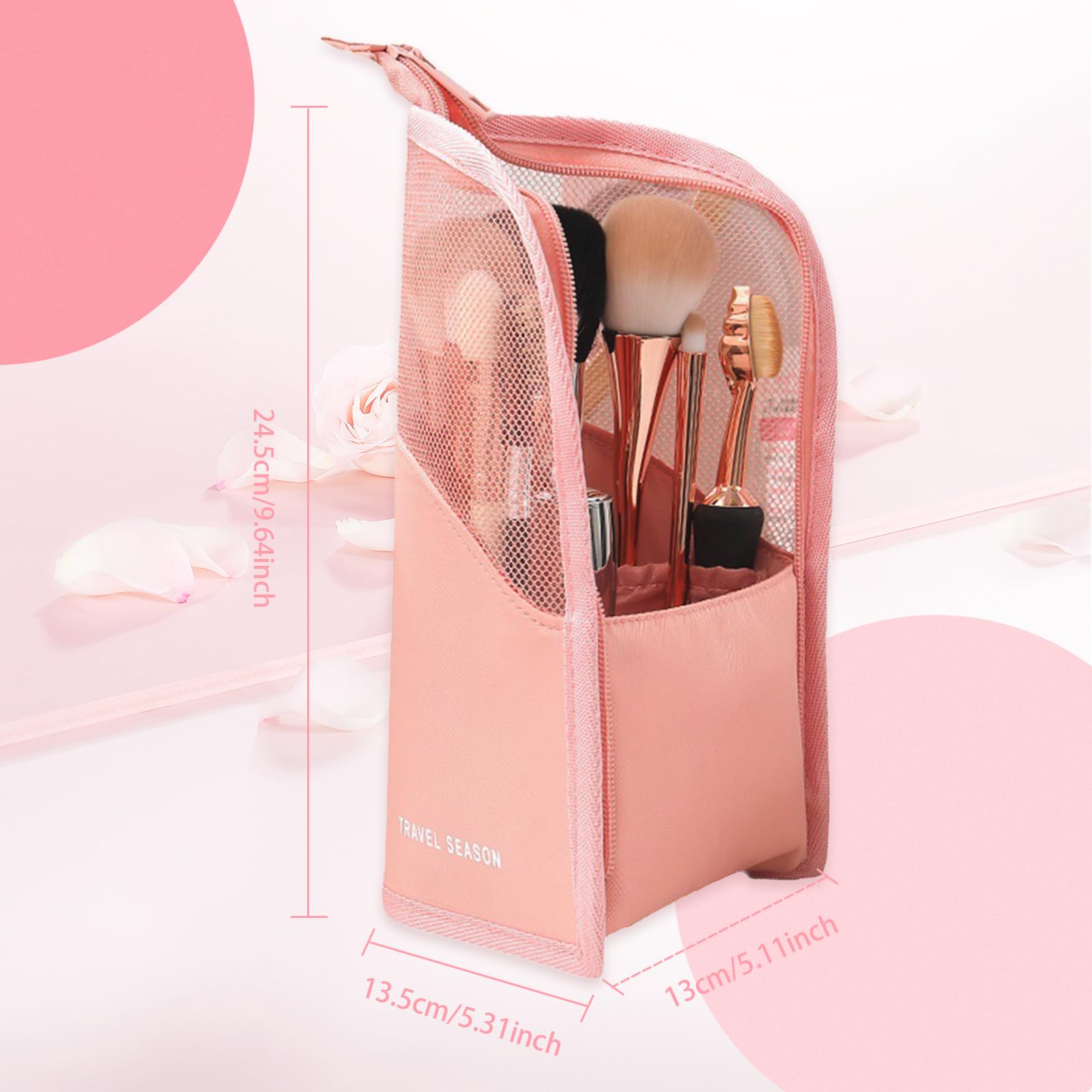 MFCGHXR Travel Makeup Bag, Portable Cosmetic Organizer for Makeup Brushes Foundation, Eyeshadow, Stationery, Pens, Toiletries - Image 2