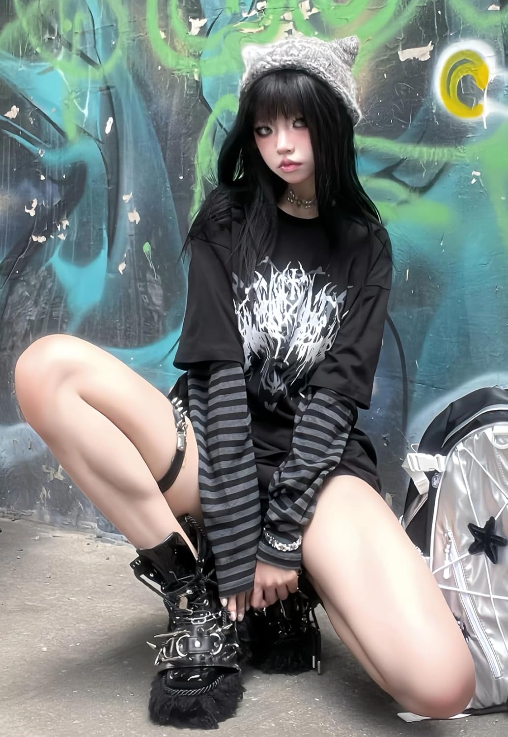 Grunge Shirt for Women Y2k Goth Shirts Long Sleeve Harajuku Aesthetic Top Punk T-Shirt - Image 7