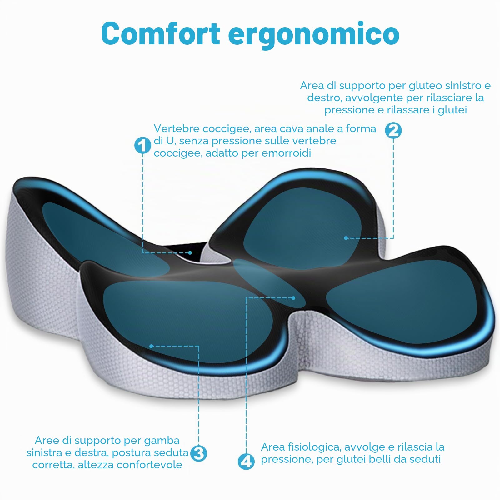 Cuscino Sedia Ufficio, Memory Foam Cuscino Ergonomico Sedia Ufficio, Modellamento dei fianchi, Portatile e Regolabile, Memory Foam per Casa Auto e Sedia a Rotelle