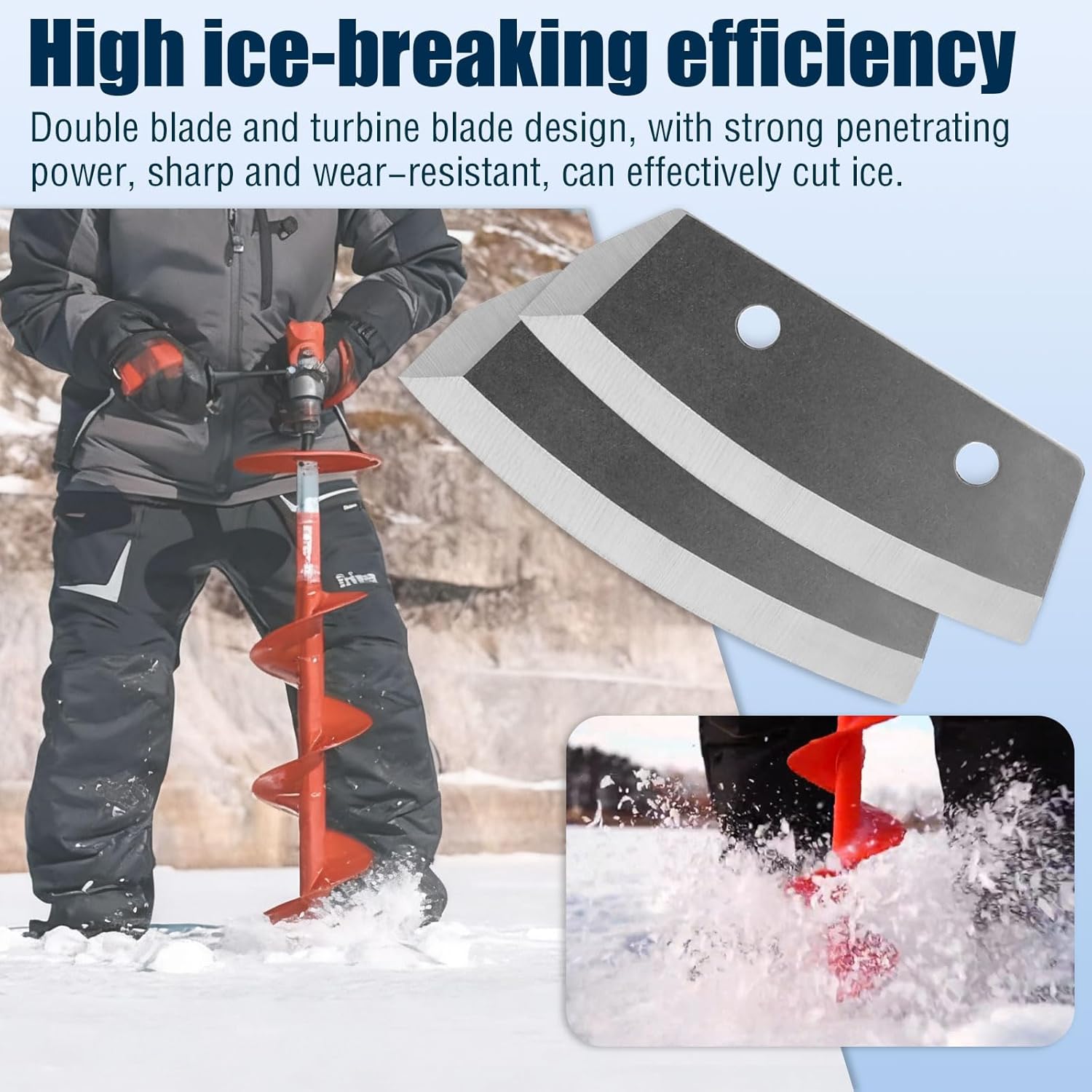 8 inch Ice Augers Turbo Replacement Blades Compatible with Eskimo All 8-inch E40 Electric Auger bits, Stainless Steel