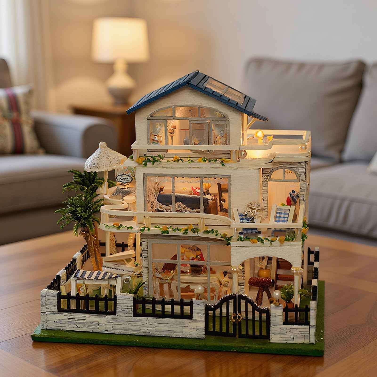 Miniature House Kit - 3D Wooden Small Villa Model with LED Light, Handmade Craft Maker Set for Boys, Youth, Women, Teens, Son, Daughter, Friends, and Family Creative Building Fun