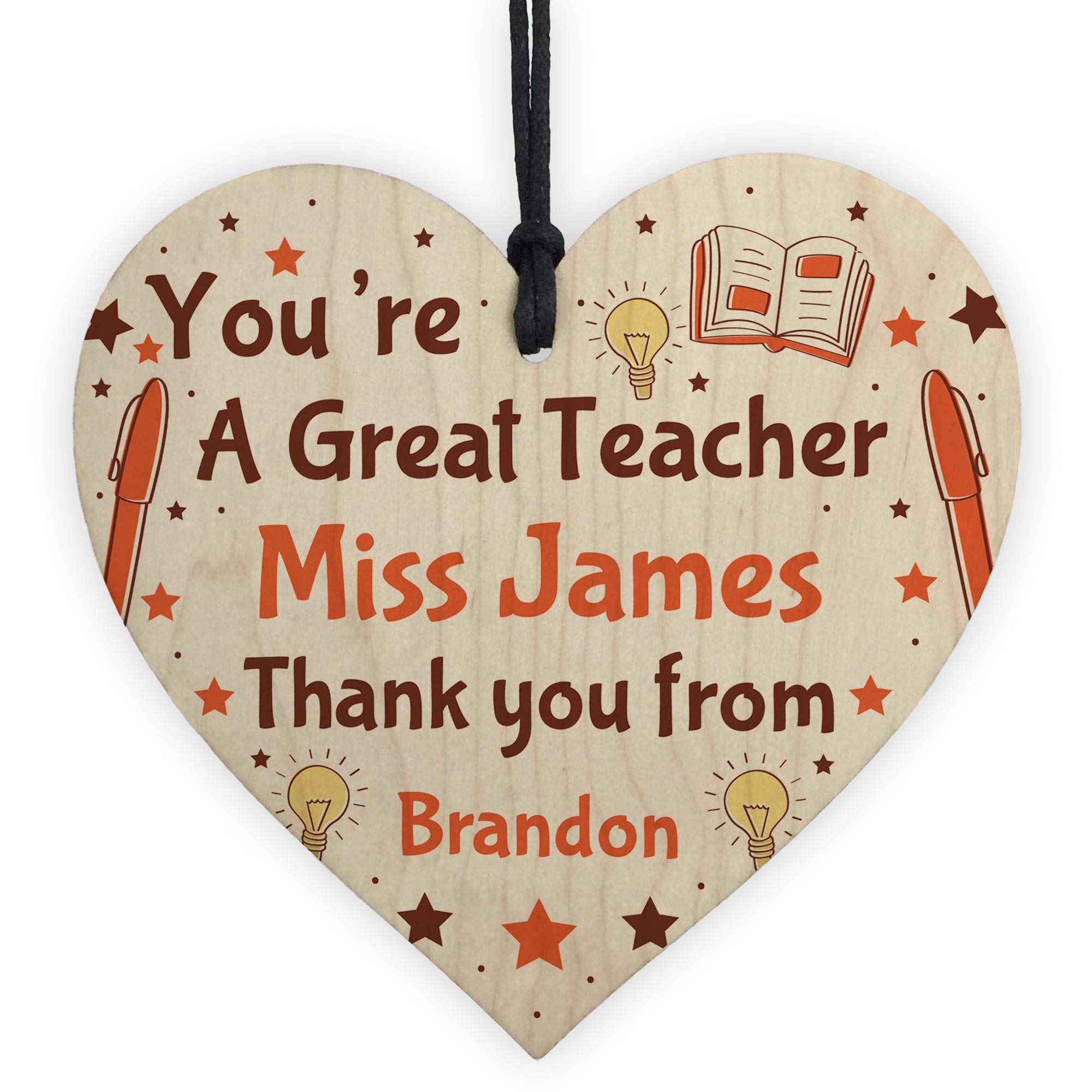 RED OCEAN PERSONALISED Teacher Gift Wooden Heart Thank You Gift Leaving School Nursery Gift Keepsake