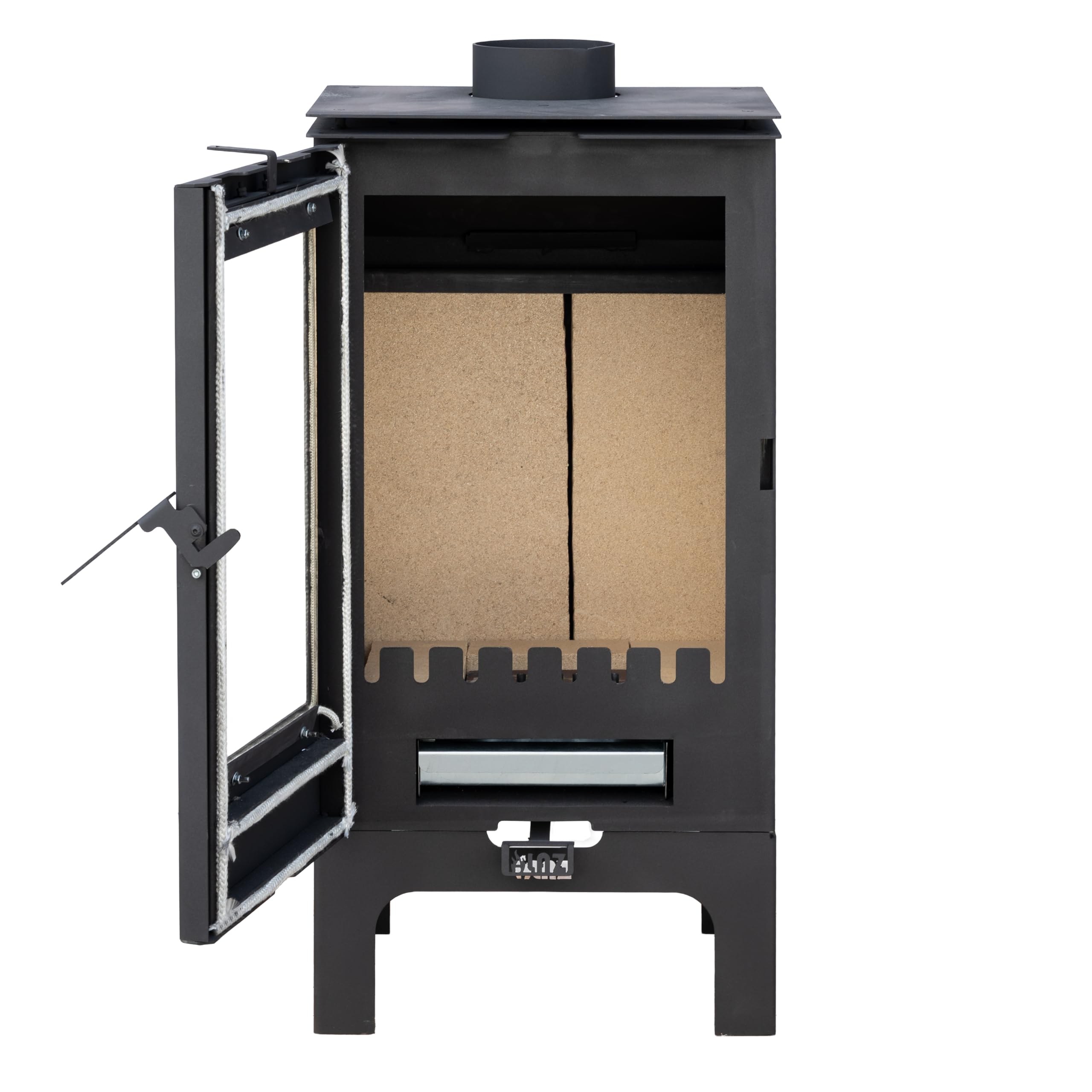 ALAZ K8M-L Kaminofen 9 kW – Holzofen Schwarz | Brennraum mit Schamott, großes Sichtfenster & Aschefach | Für Holzscheite bis 50 cm | Energieeffizienzklasse A