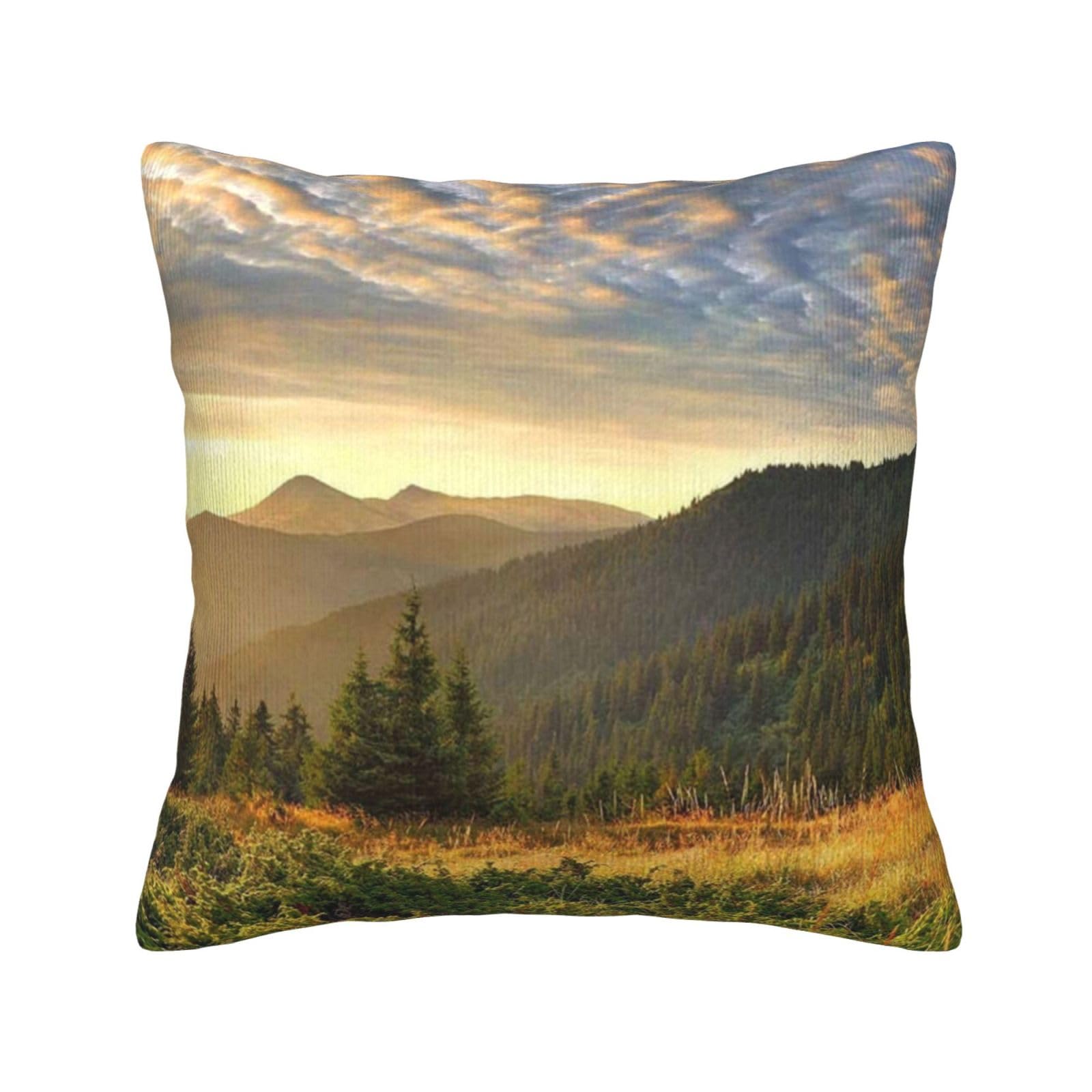 Housse de coussin en velours côtelé pour chambre ambiance montagne