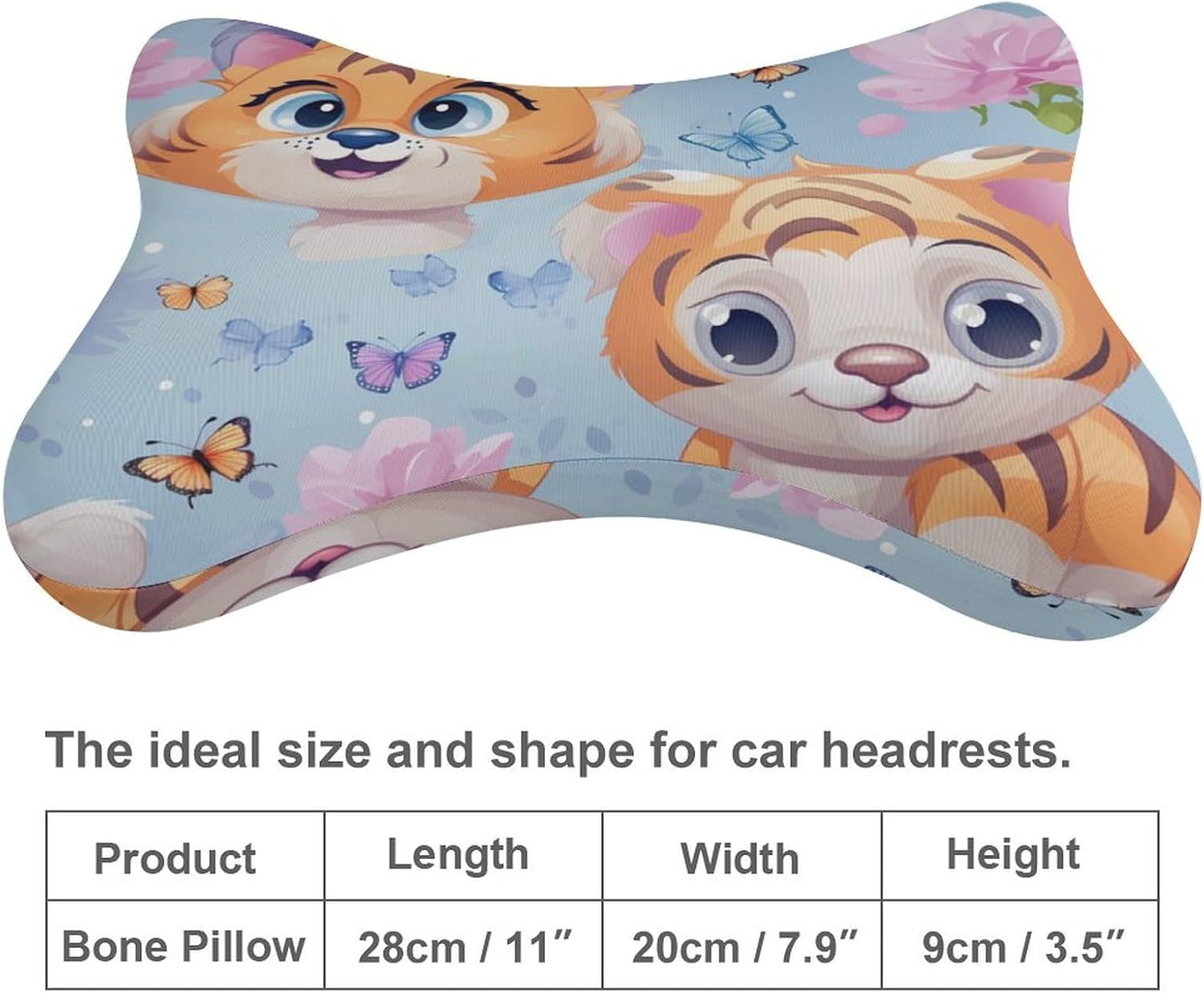 Butterfly & Tiger (1) 2 Pack Car Neck Pillow Car Headrest Soft Car Pillow for Most Cars