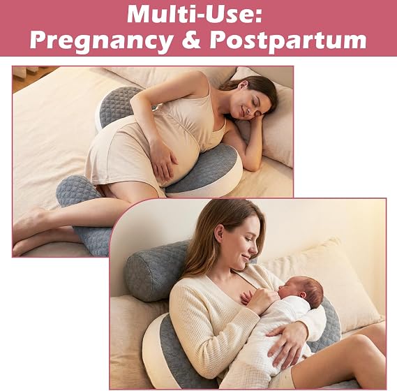 OlyPegic Pregnancy Pillows for Sleeping, Memory Foam Maternity Pillow, Pregnancy Wedge Pillow with Removable Washable Cover, Body Pillows for Belly, Back & Hip Support During Pregnancy(Grey)
