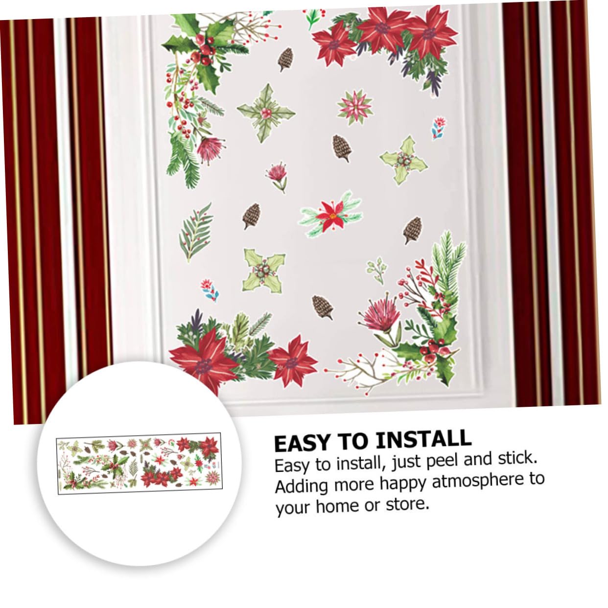 Cabilock Pegatinas de Flores Navideñas Autoadhesivas para Ventanas Decoración Navideña de PVC de Aplicar y Retirar para Fiestas y Decoraciones Interiores