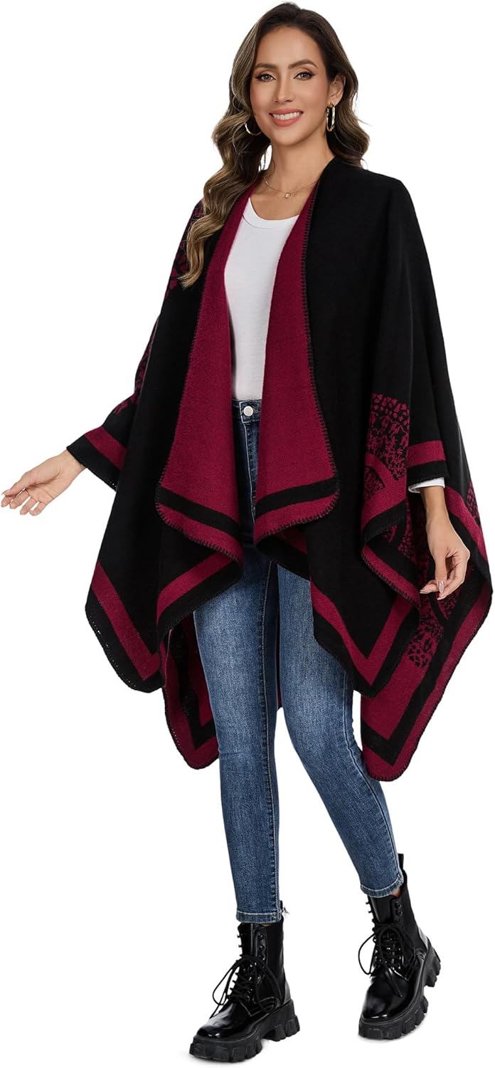 Shawl Wraps for Women, Elegant Knitted Cape Open Front Poncho Scarf Blanket Cardigan Coat for Spring, Autumn, and Winter - Image 5