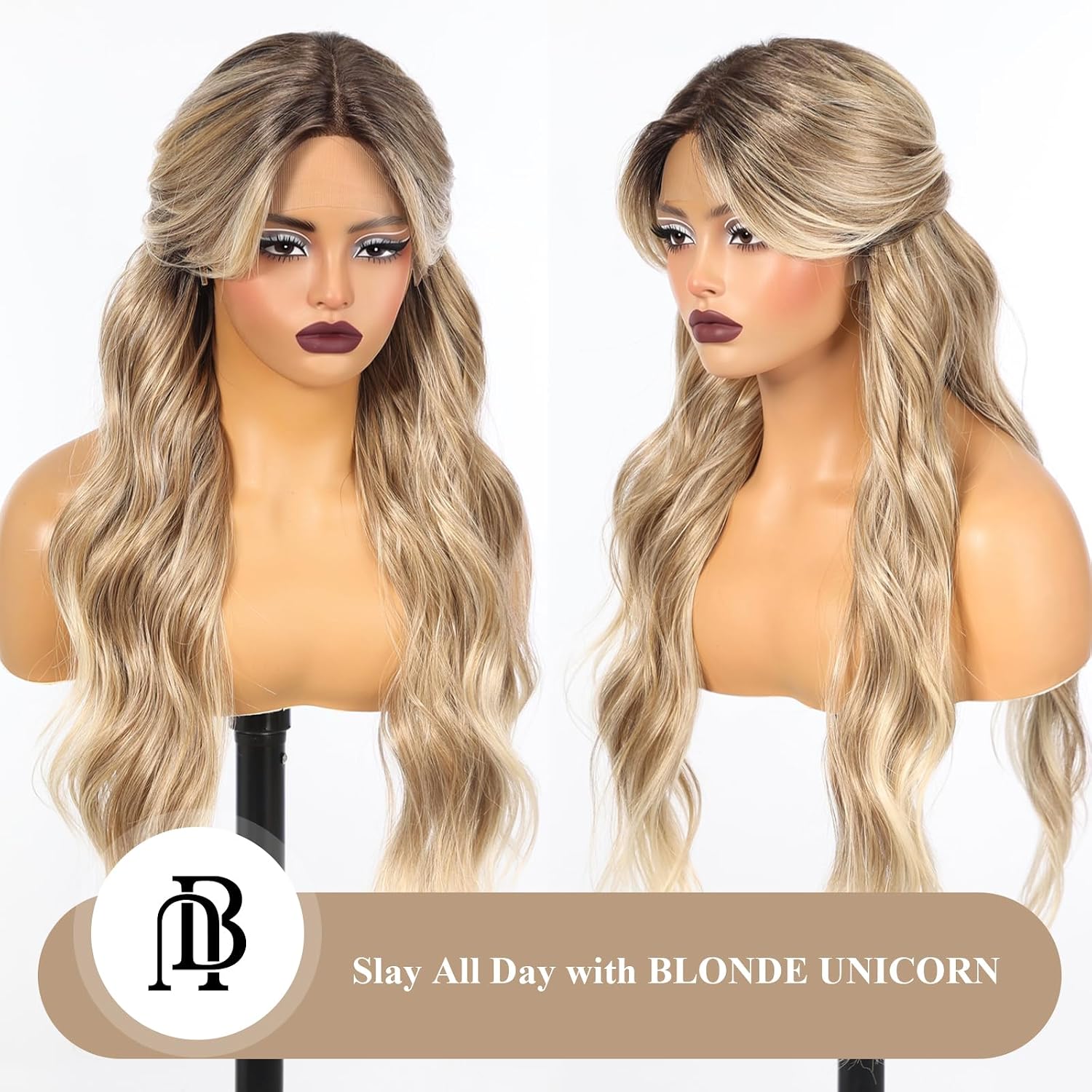 Dirty Blonde Synthetic Lace Front Wig【Beginner-Friendly Wigs】,Long Body Wavy Wigs With Bangs,T Part Glueless Wigs for Women Cosplay Daily Use 28IN (#TT4/T2713)