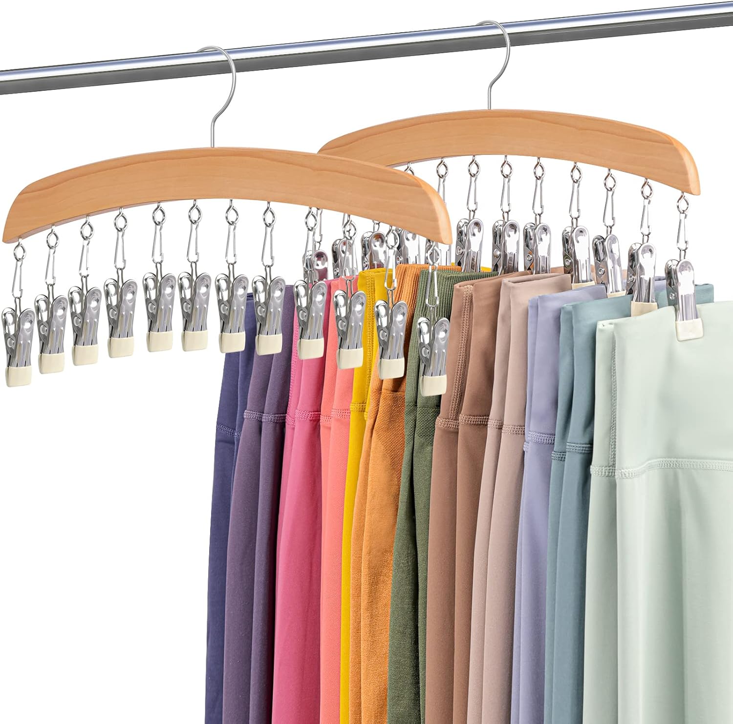 Leggings Hangers for Closet, MEILIDY 2 Pcs Wooden Hanging