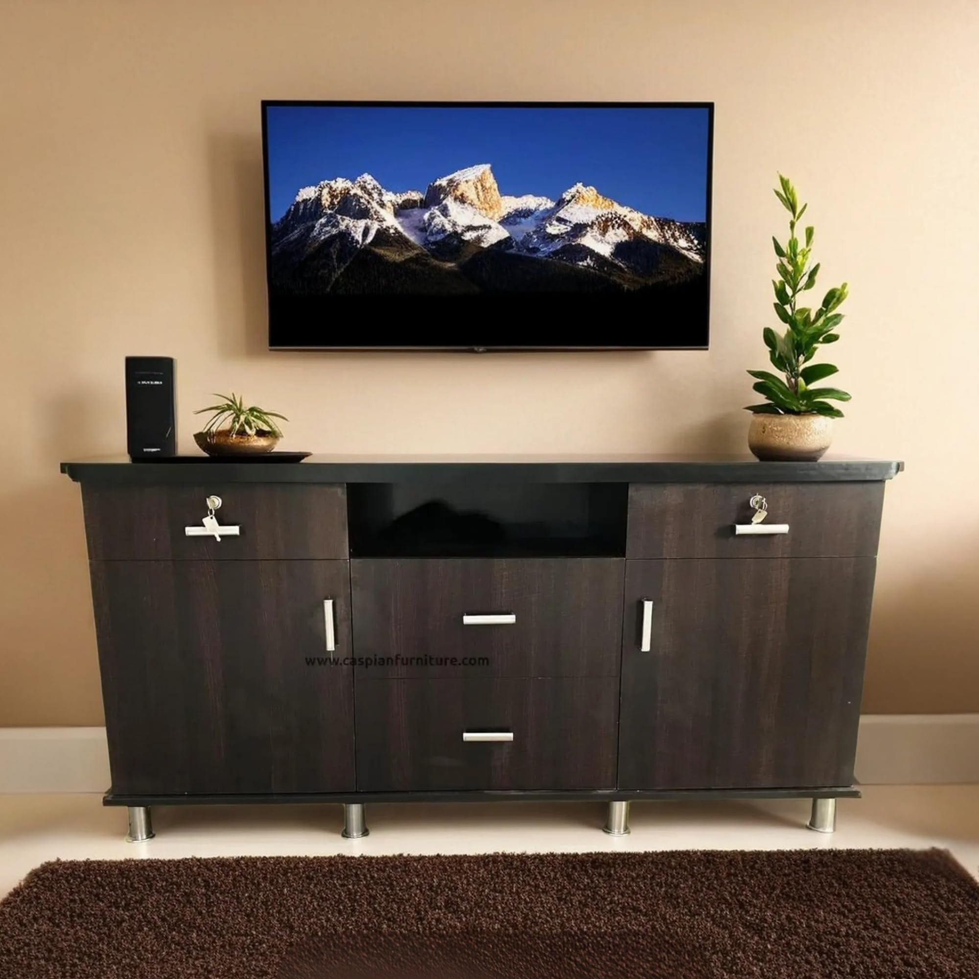 CASPIAN Wooden TV Entertainment Unit (Brown) | Engineered Wood 48 Inches TV Stand/Panel for Bedroom & Living Room with Storage 2 Cabinets & 4 Drawers | Media Console Table for Set Top Box