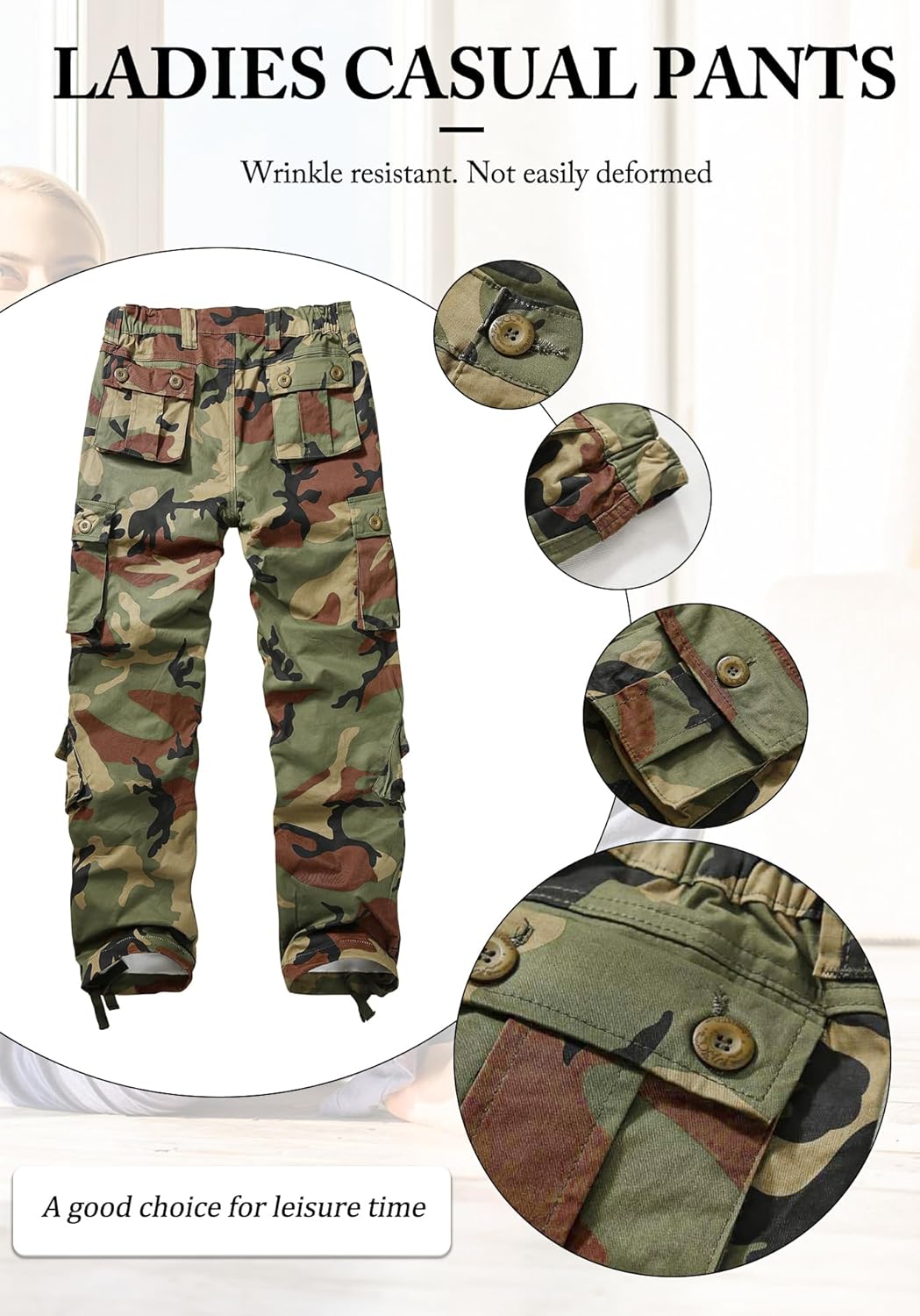 Women's Cargo Pants Relaxed Fit Camo Pants Straight Leg Casual Stretch Work Pants with 9 Pockets - Image 5