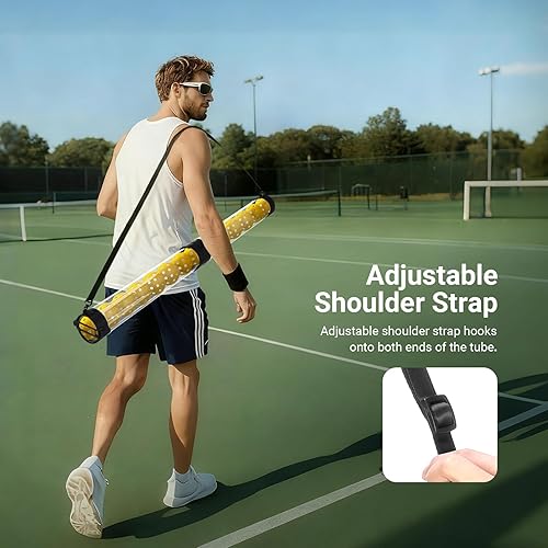 Miniatura 5 de NEEWER Tolva de tubo para pelotas de tenis y pelotas de pickleball, sección desmontable sin doblez, recogedor superior con tapón y correa para el