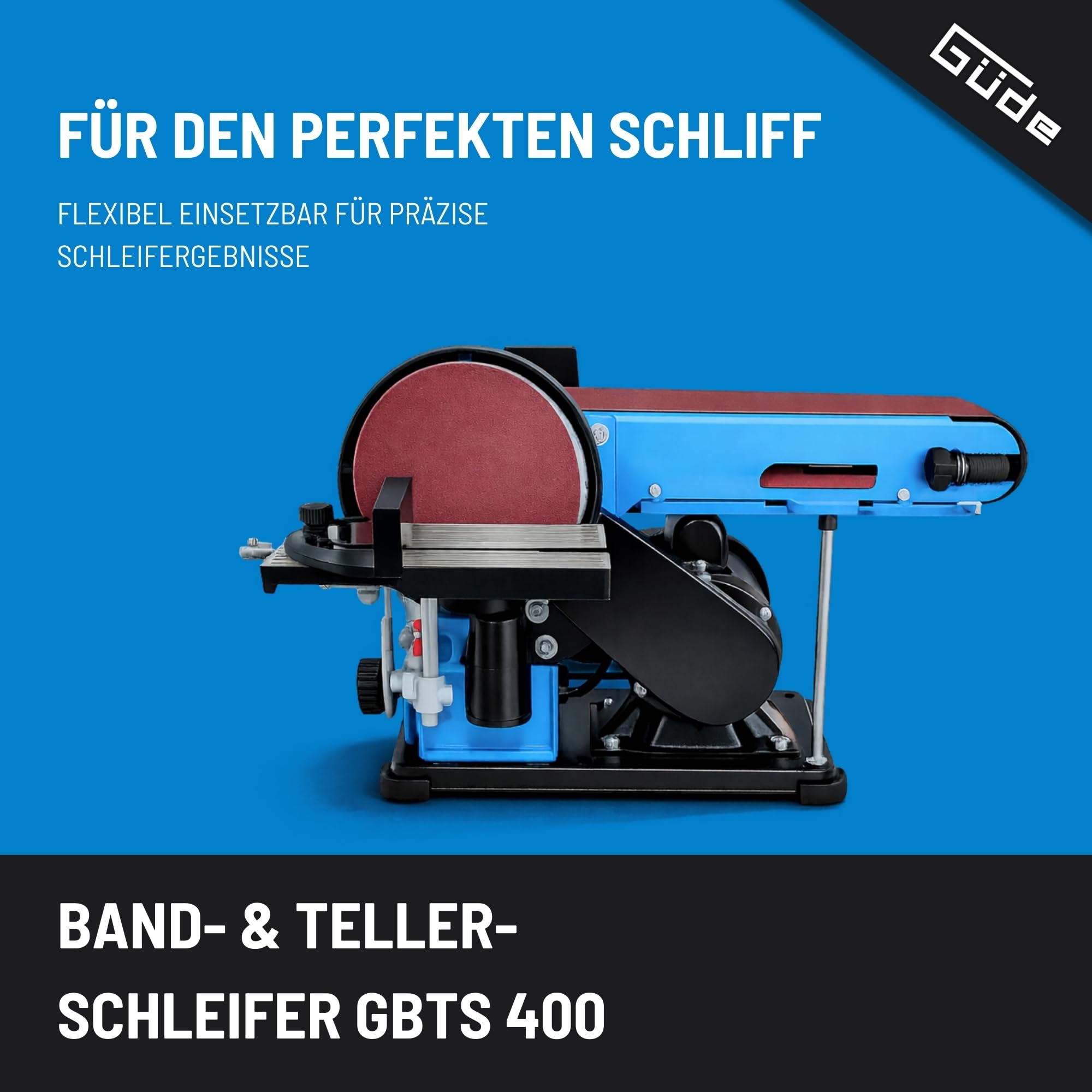 Güde Band- & Tellerschleifer GBTS 400 (350 W Motorleistung, 914 x 100 mm Schleifband-Maß, 282 m/min Bandgeschwindigkeit, 1450 1/min Schleiftellerdrehzahl, 36 mm Ø Staubsaugeranschluss)