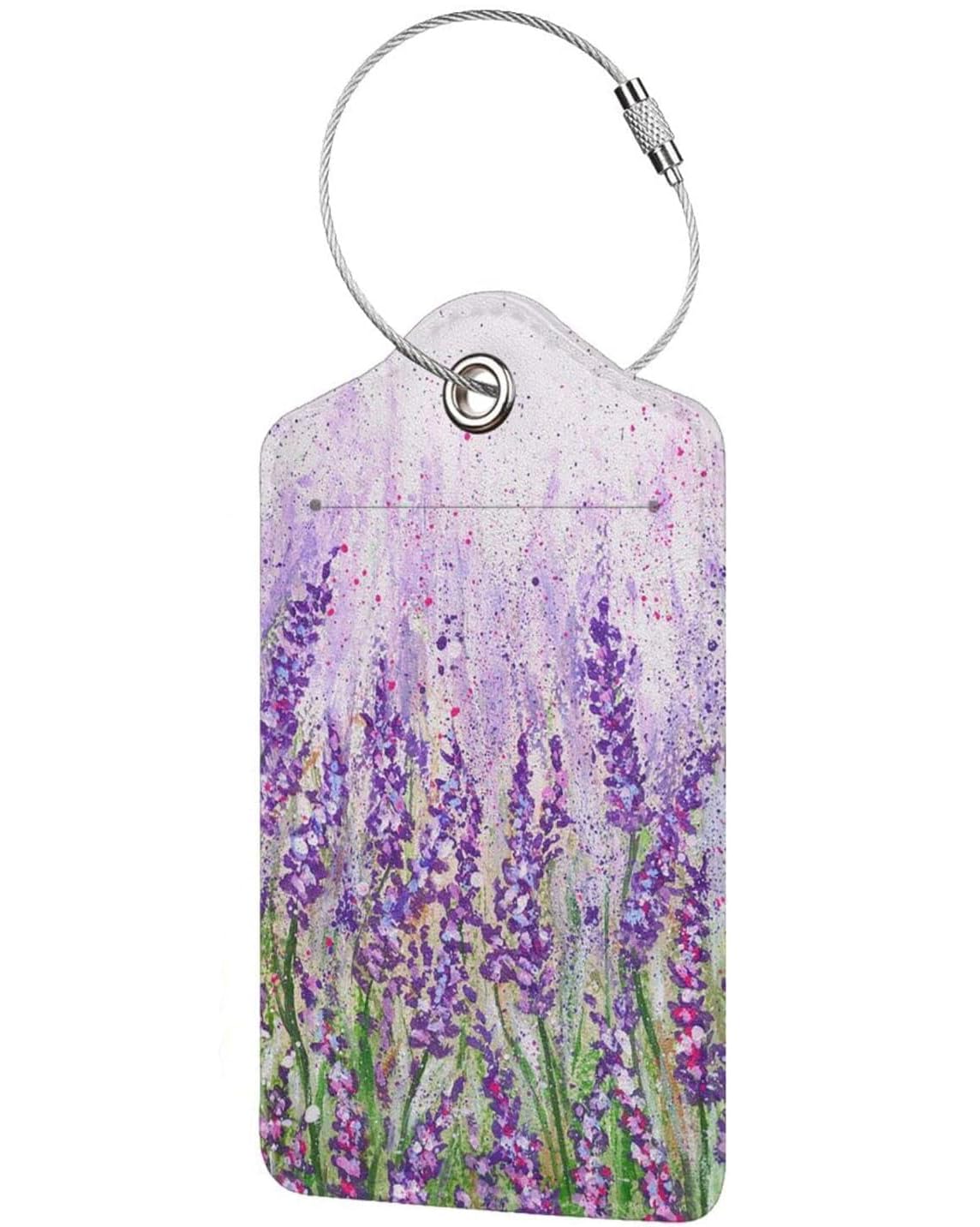 Lavender Flower Luggage Tag for Suitcase Baggage Label Tags PU Leather Baggage Name Address Labels with Privacy Cover for Women Men Travel Durable