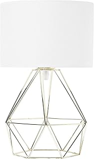 Beliani Lámpara de mesa pantalla blanca jaula de alambre industrial dorada Maroni