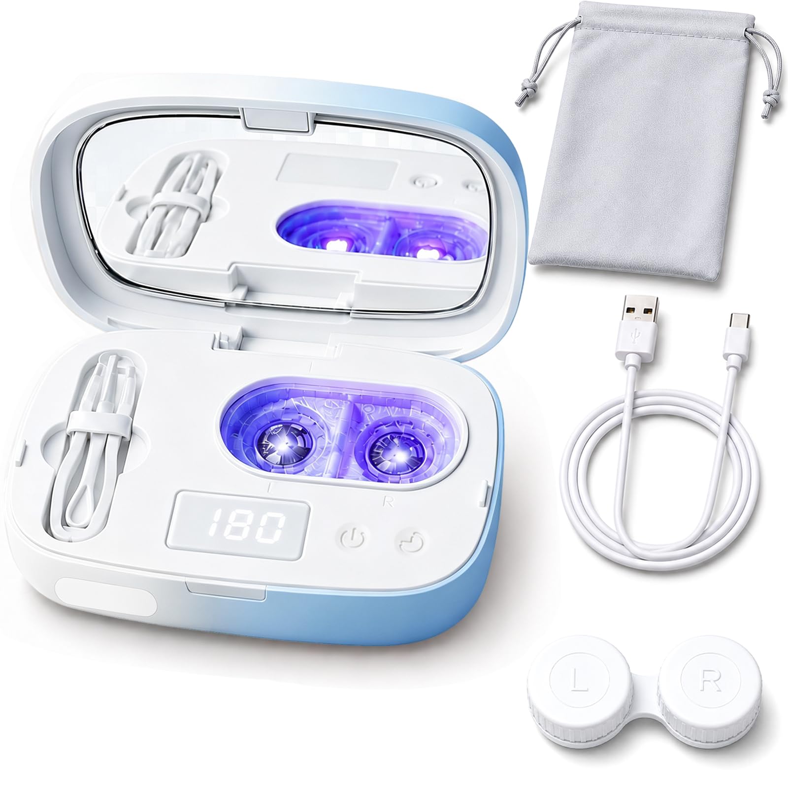 Portable Ultrasonic Lens Cleaner with USB Power and LED Timer Blue