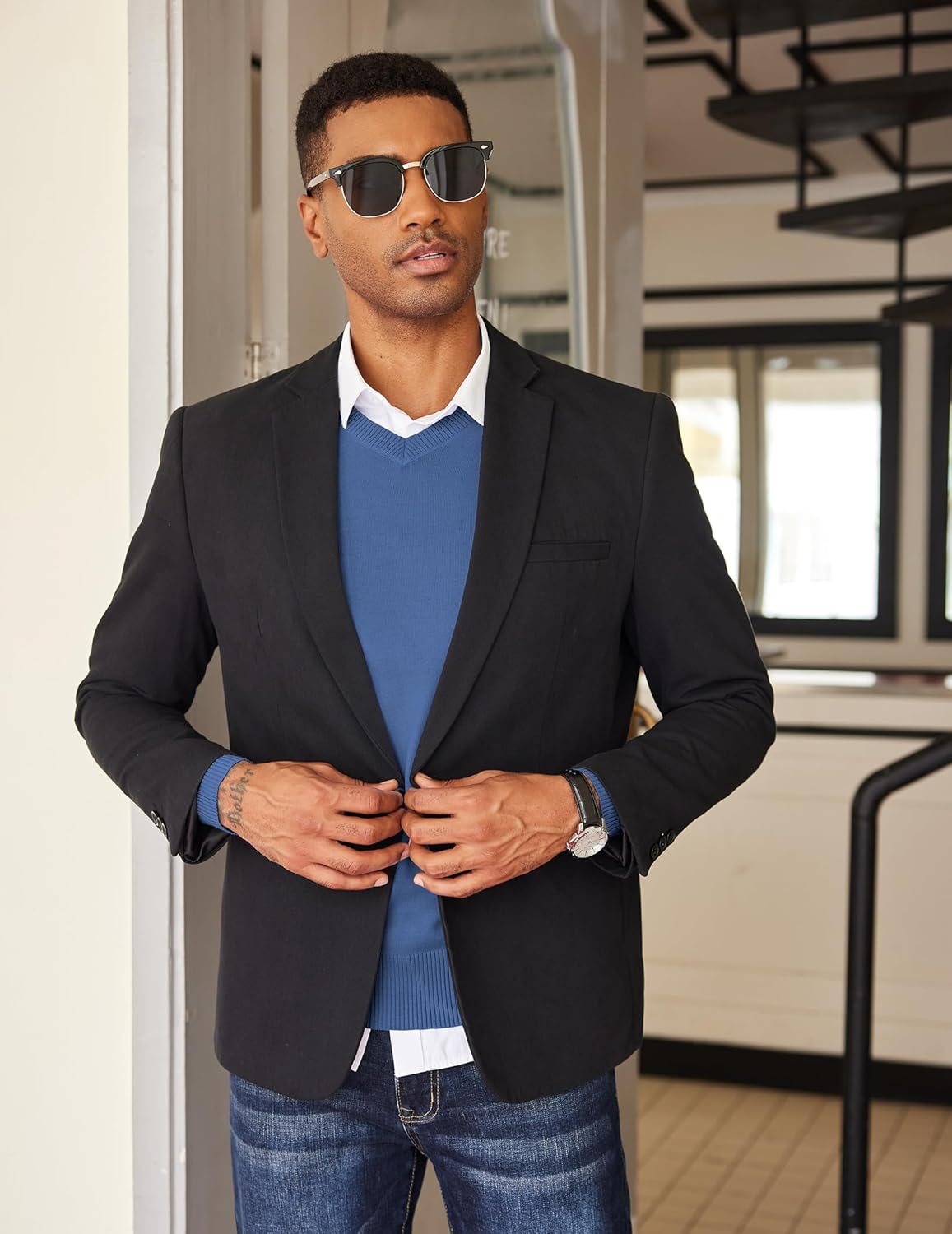 COOFANDY Men's V Neck Sweater Lightweight Knitted Pullover Sweaters - Image 5