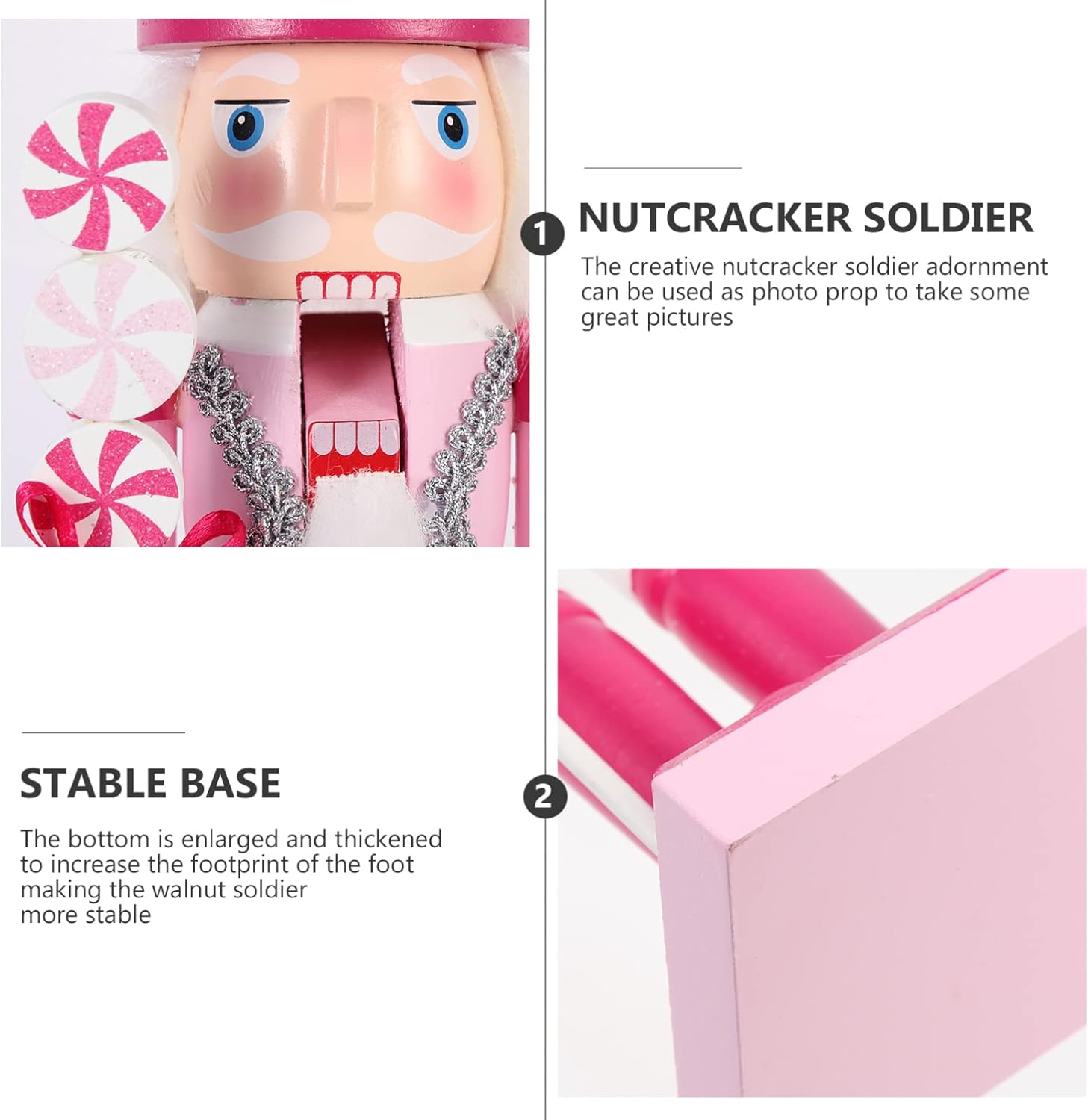 ABOOFAN Nutcracker Decoration Christmas Nutcracker Figures Wood Pink Nutcracker Soldier Festive Christmas Decor Ornament for Shelves and Tables Desktop Ornament