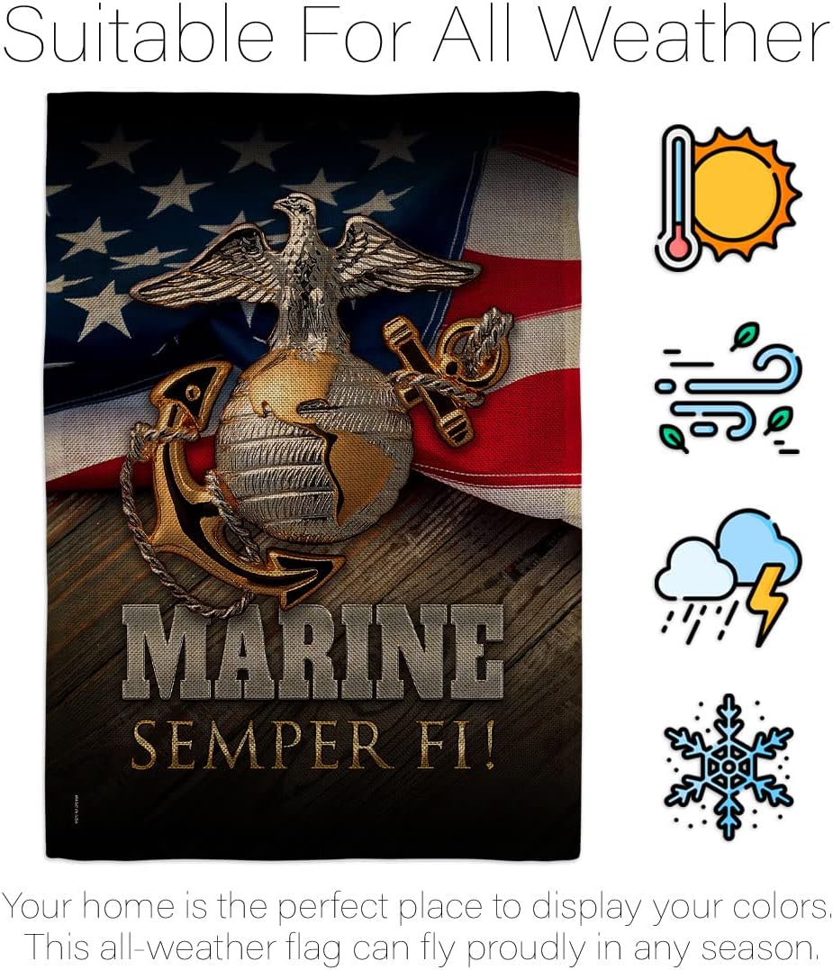 Marine Semper Fi Burlap Garden Flag - Armed Forces Corps USMC United State American Military Veteran Retire Official - House Decoration Banner Small Yard Gift Double-Sided Made In USA 13 X 18.5