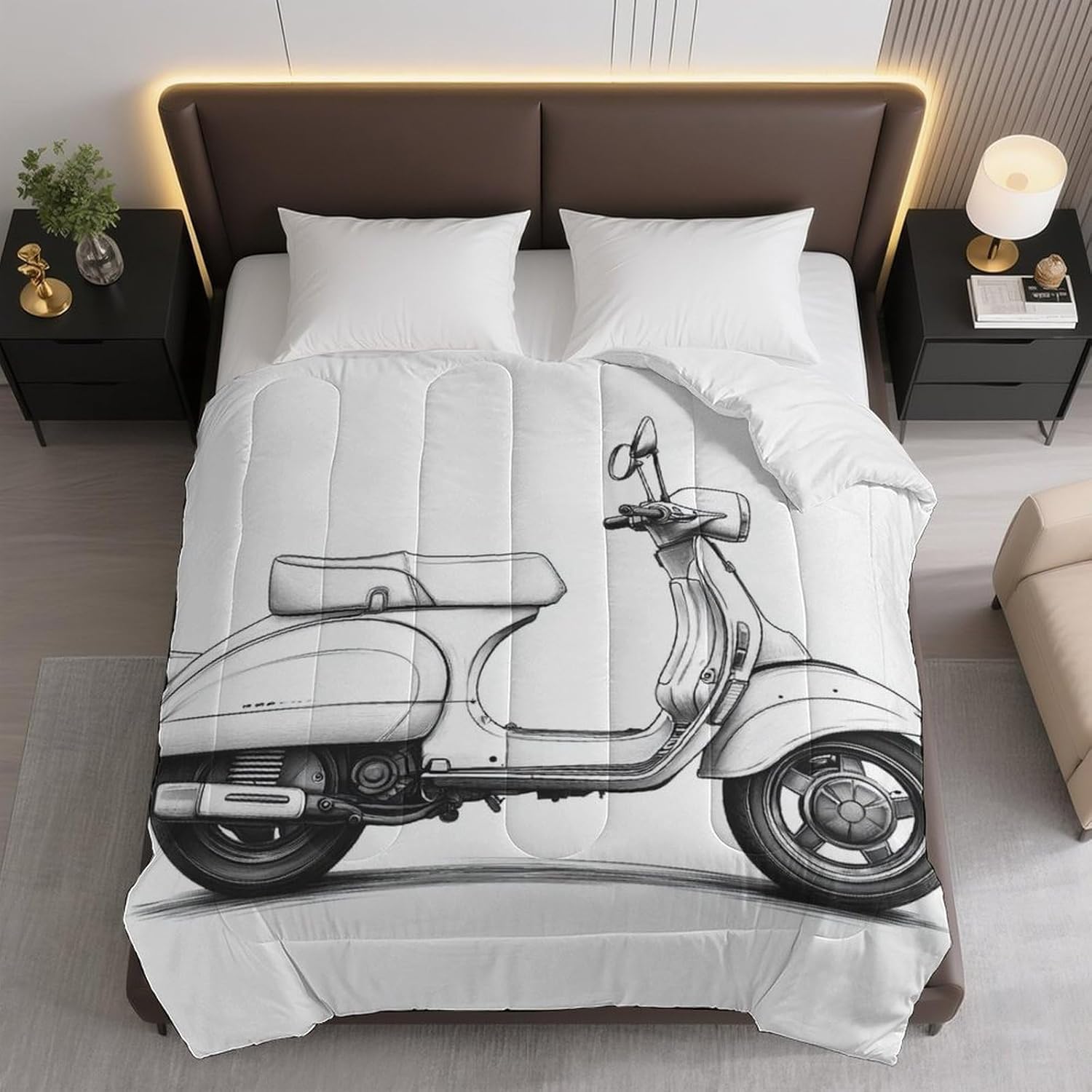Classic Scooter Sketch Comforter Bedding Heavy Bed Blanket Soft Warm Fluffy All Seasons Only Quilt 155x220cm