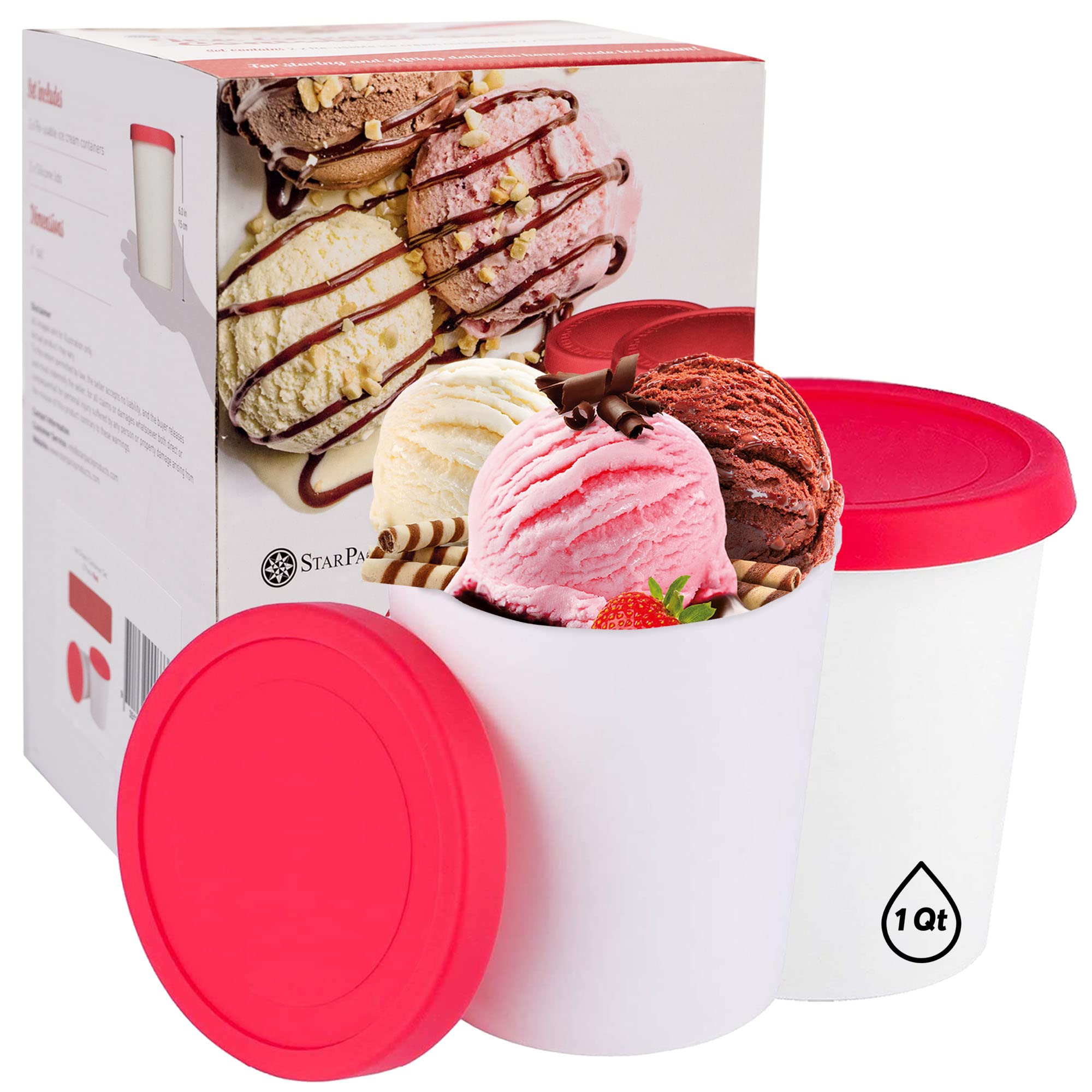 StarPack Ice Cream Containers for Homemade Ice Cream (2 Pcs) Reusable Ice Cream Storage
