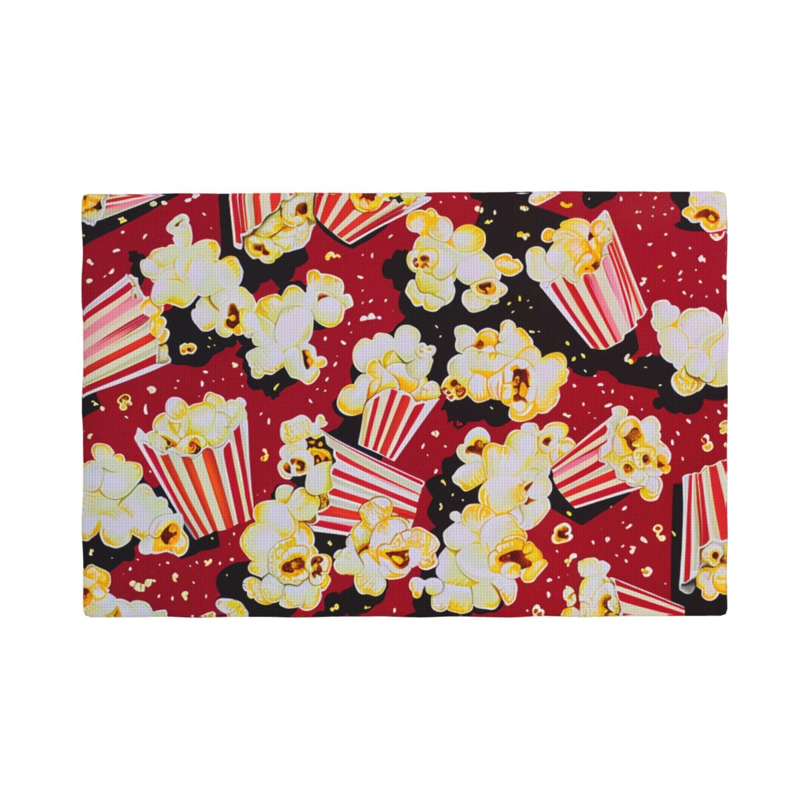 Popcorn Print Print Placemats Set, Heat Resistant Washable Placemat 12x18in Table Mats for Party Kitchen Dining Table Decoration Indoor Outdoor, Four Pieces