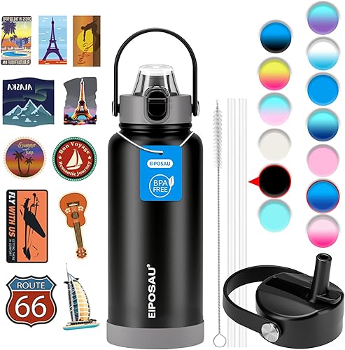 Miniatura 22 de Botella de agua aislada con tapa, bota y calcomanías, botella de acero inoxidable de 24 onzas, sin sudor, mantiene el frío las 24 horas, botella