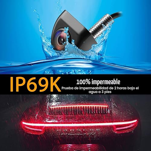 Miniatura 2 de NATIKA Cámara de retroceso/visión frontal, IP69K, impermeable, gran visión nocturna, HD y súper gran angular, de metal, estilo OEM, cámara de Negro