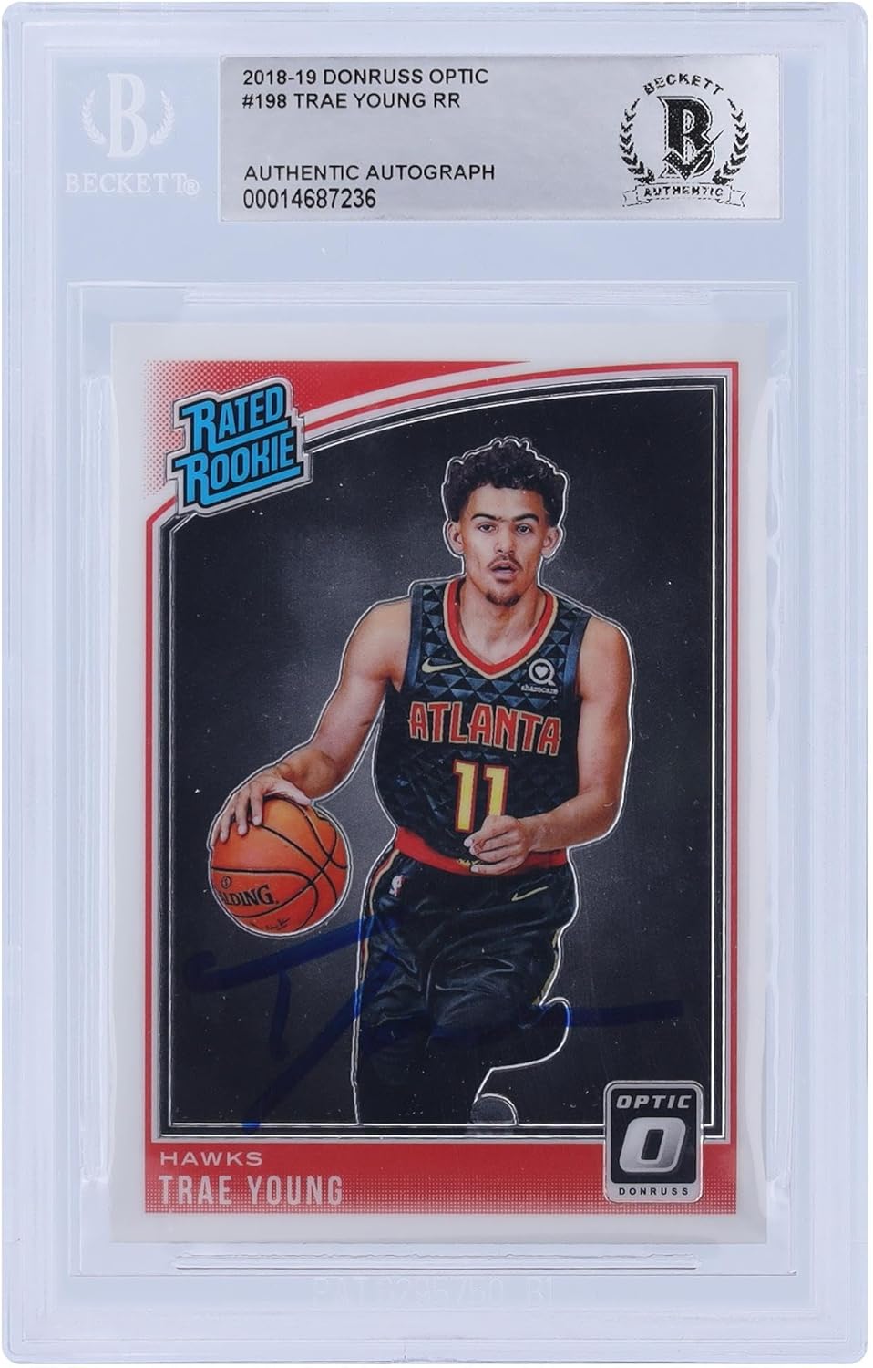 Trae Young Atlanta Hawks Autographed 2018-19 Panini Donruss Optic #198 BAS Authenticated Rookie Card - Basketball Slabbed Autographed Rookie Cards