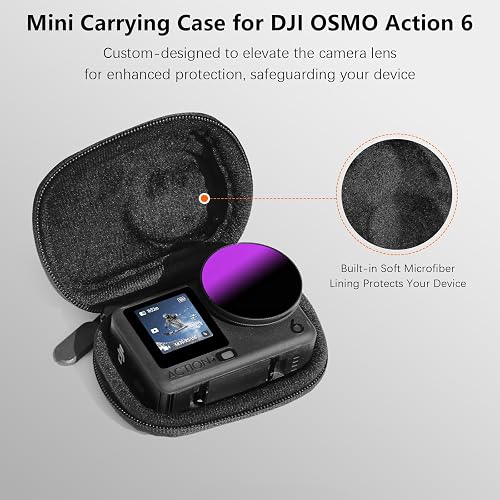 AMAZEAR Étui de Transport pour Accessoires DJI Osmo Action 6, Action6 Portable et Compact, étui de Voyage en Cuir Rigide avec intérieur Doux pour la Protection, l'organisation et Le Rangement, Noir - 2