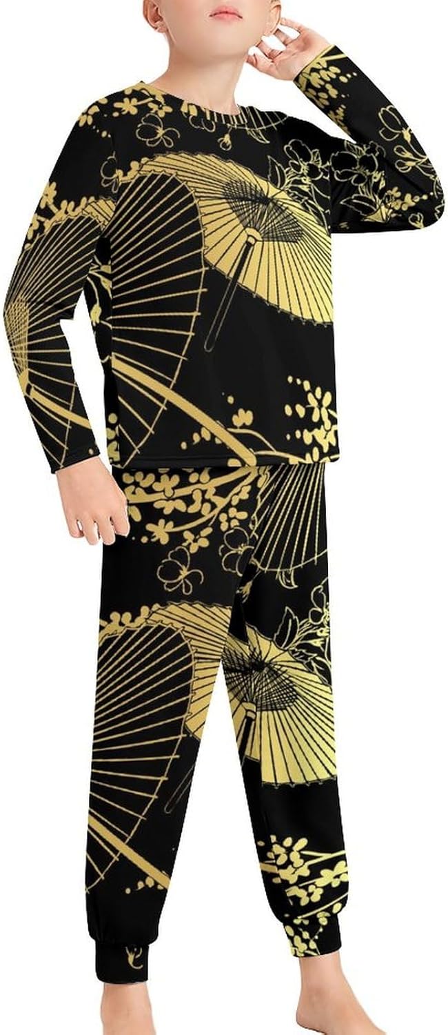 [mAnFcHiA] キッズ パジャマ 上下セット 黄色 金色 波柄 和風 和柄 日本 長袖 子供服 長袖パジャマ 肌に優しい 綿1