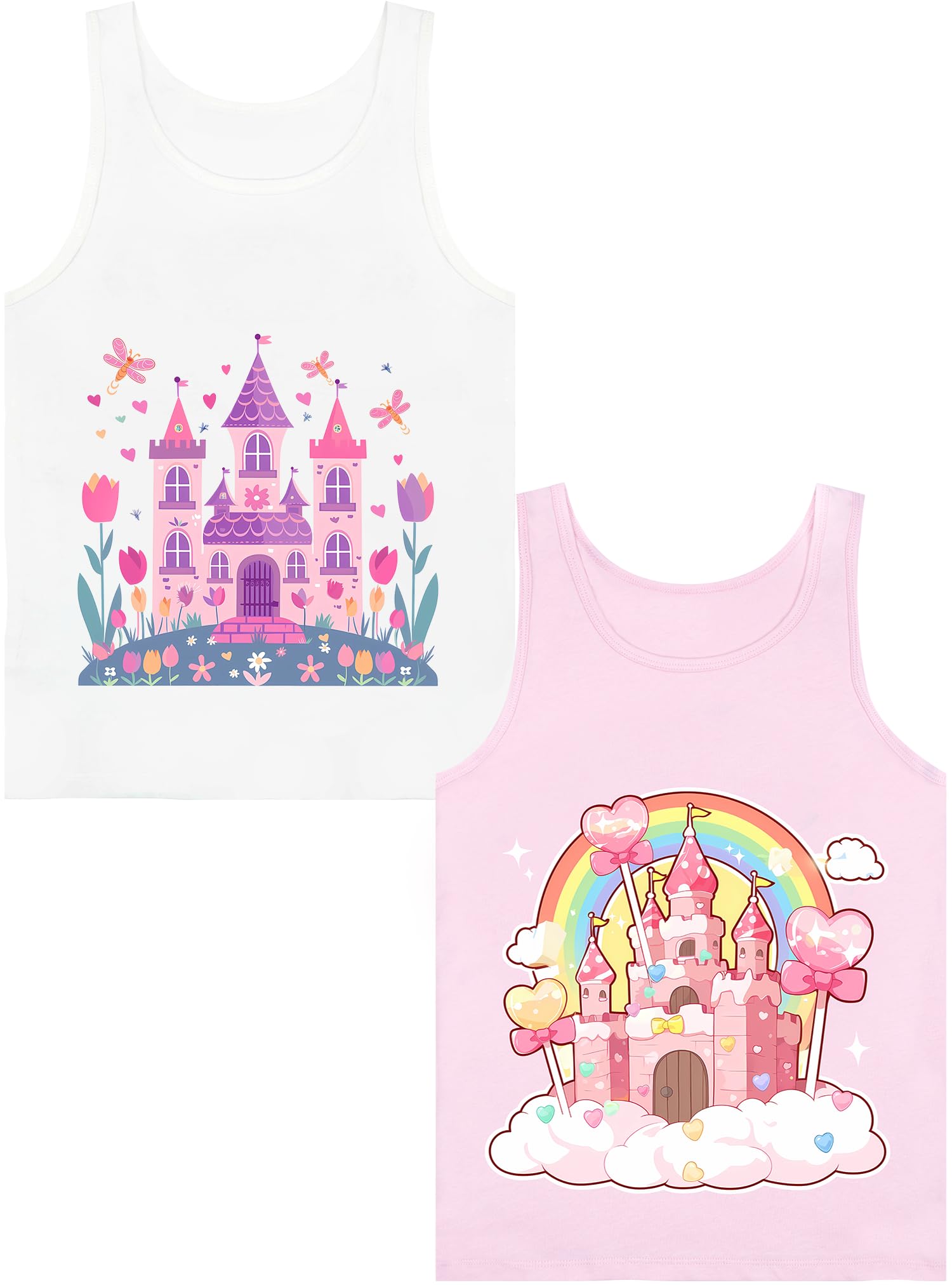 Girls Tank Tops Soft Pure Combed Cotton Tagless Cute Design 2-Pack 2T-16Y