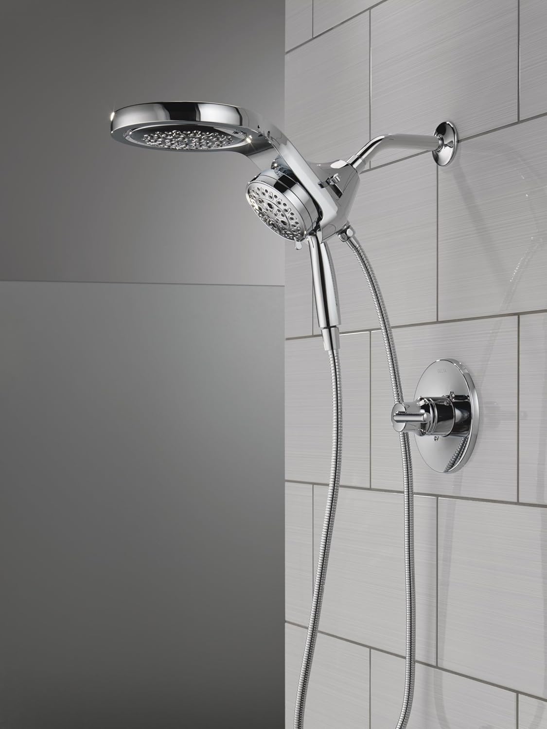Delta Faucet Trinsic 14 Series Single-Handle Shower Trim with HydroRain 5-Spray H2Okinetic Dual Shower Head, Chrome (Valve Not Included)