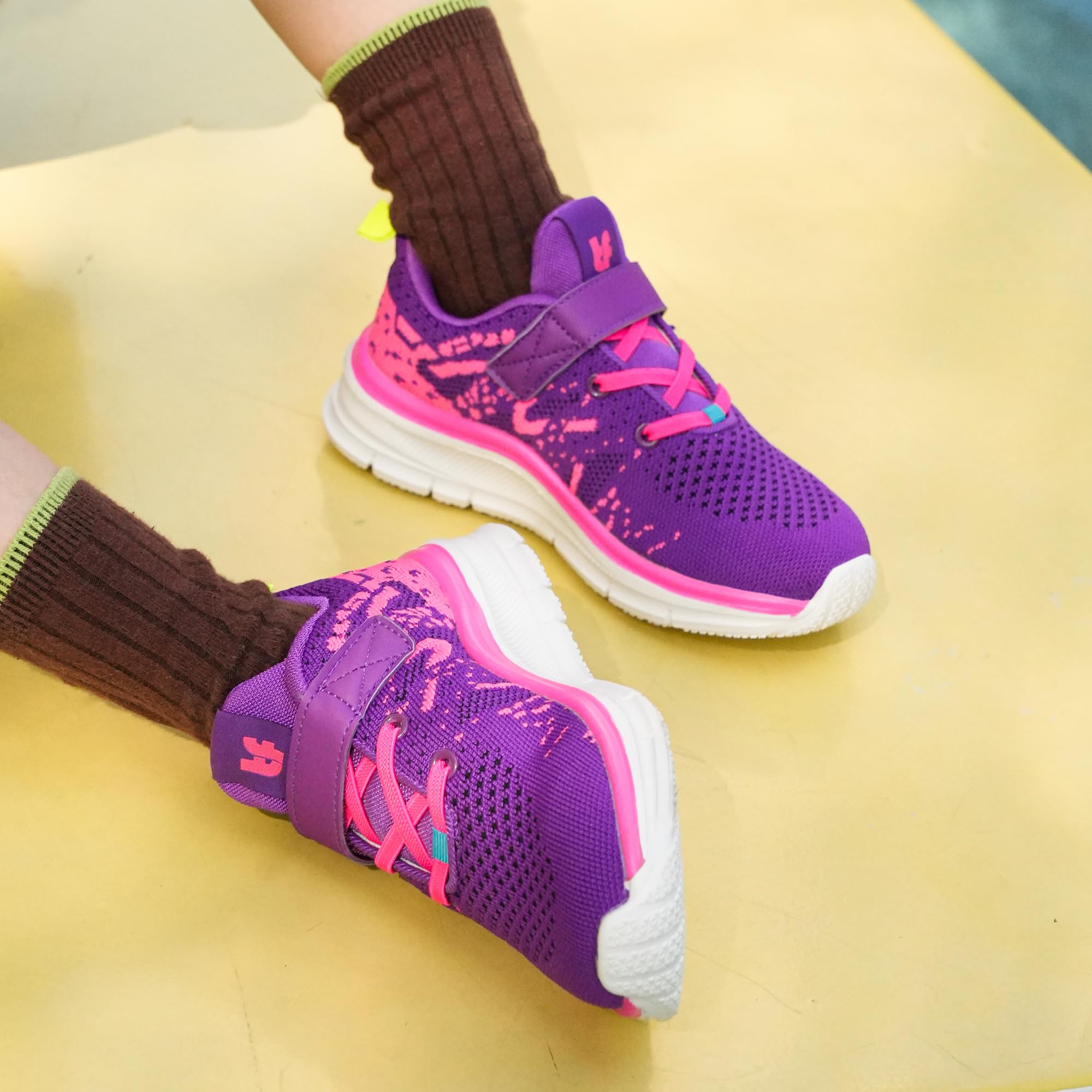Tobfis Boys Girls Kids Arch Support Strap Athletic Running Tennis School Shoes Breathable Walking Sneakers,Knit Purple Fuchsia,13 M US Little Kid
