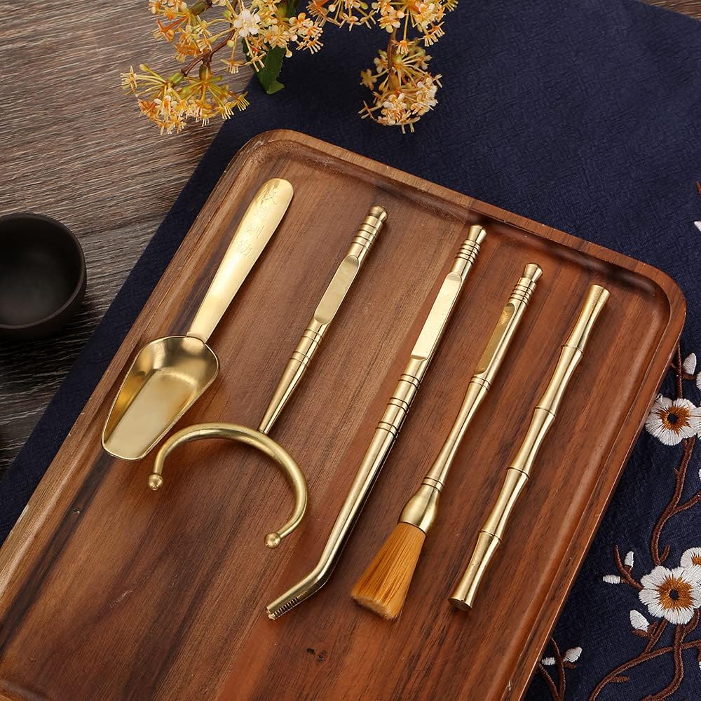 黄铜创意茶道喝茶泡茶用具茶桌泡茶工具套装养壶茶道六君子铜配件([茶道六君子]黄铜)