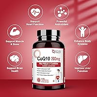 Vista 5 de NATURE TARGET CoQ10-200mg con L-carnitina PQQ y omega-3, coenzima Q10 de alta absorción con bioperina, apoya el corazón y el sistema inmunológico
