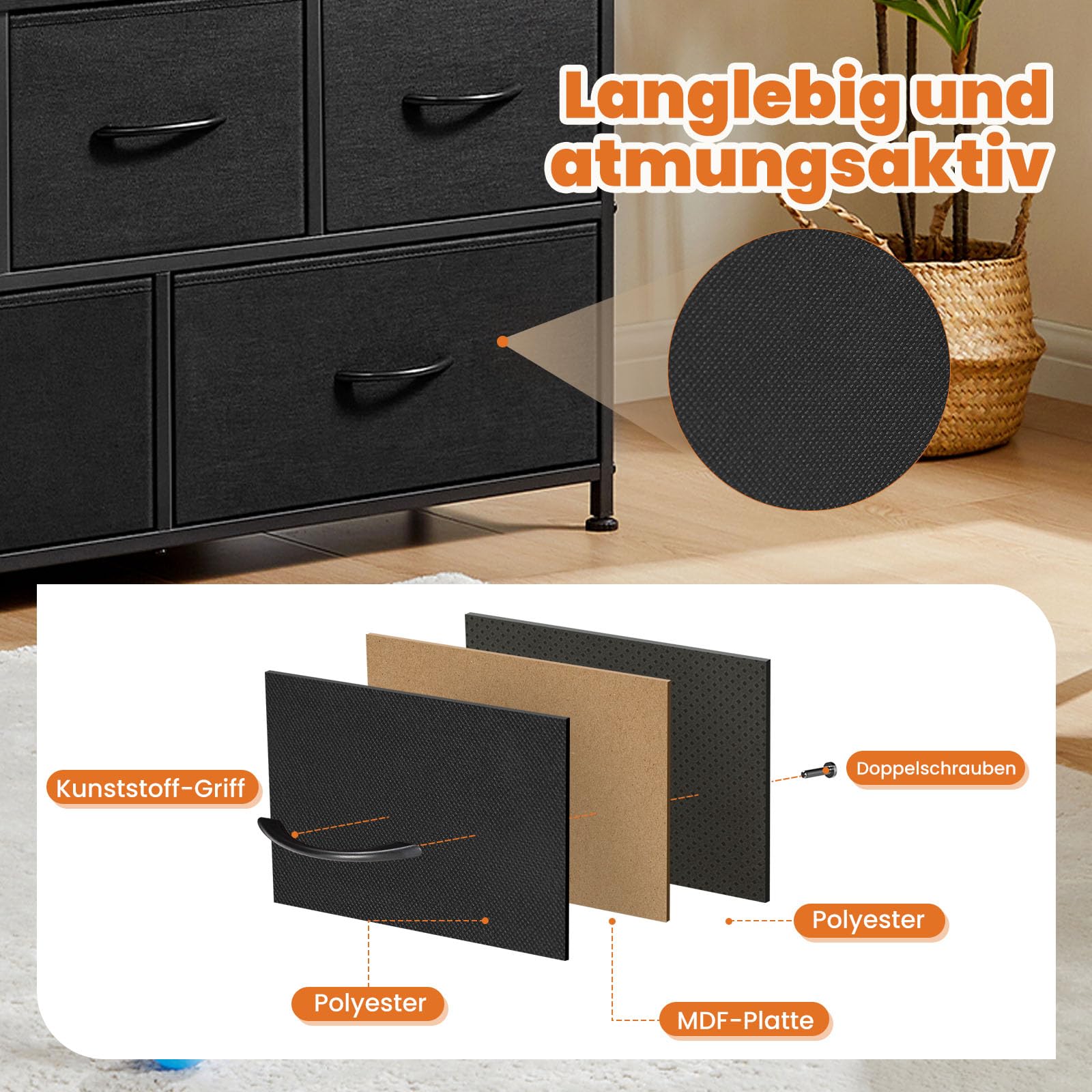 Sweetcrispy Kommode für Schlafzimmer, breite Schublade Kommode Organizer Storage Drawers Fabric Storage mit 5 Schubladen, kleine Kommode, TV Stand für Schlafzimmer, Schrank, Wohnzimmer, Kinderzimmer