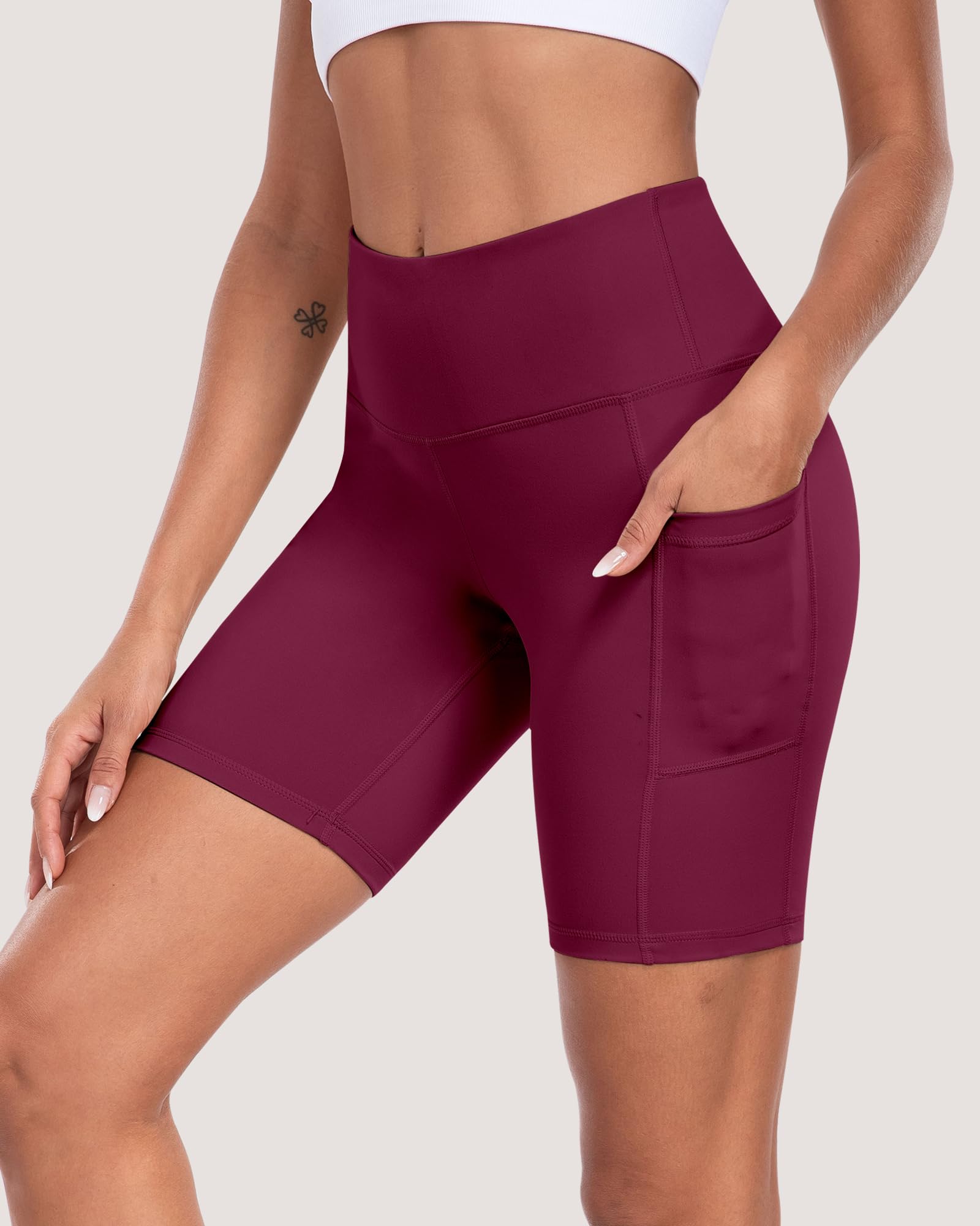 Pantalones cortos de ciclista para mujer con bolsillos, cintura alta de 8 pulgadas, control de abdomen, suaves, atléticos, entrenamiento, gimnasio, yoga — view 27