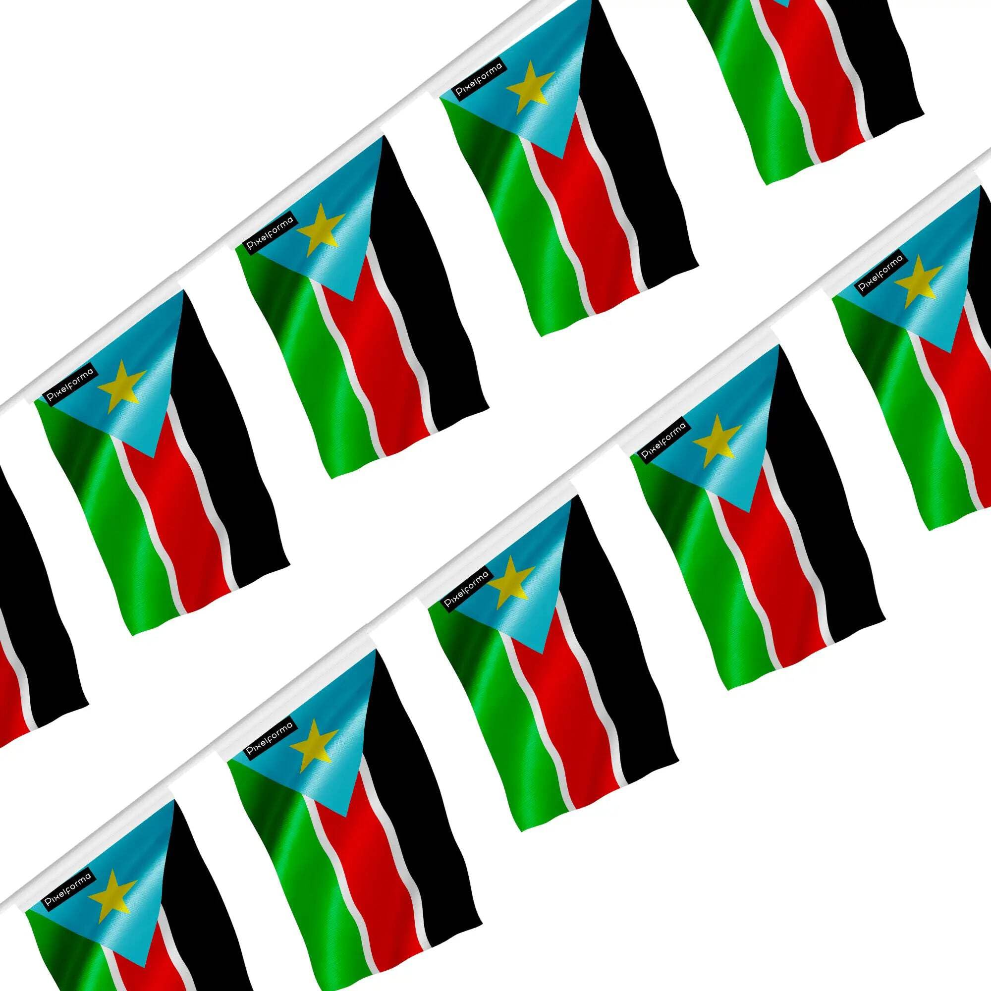 Guirlande drapeau Soudan du Sud de 50 pièces pour habiller un stand d'exposition 14x21cm