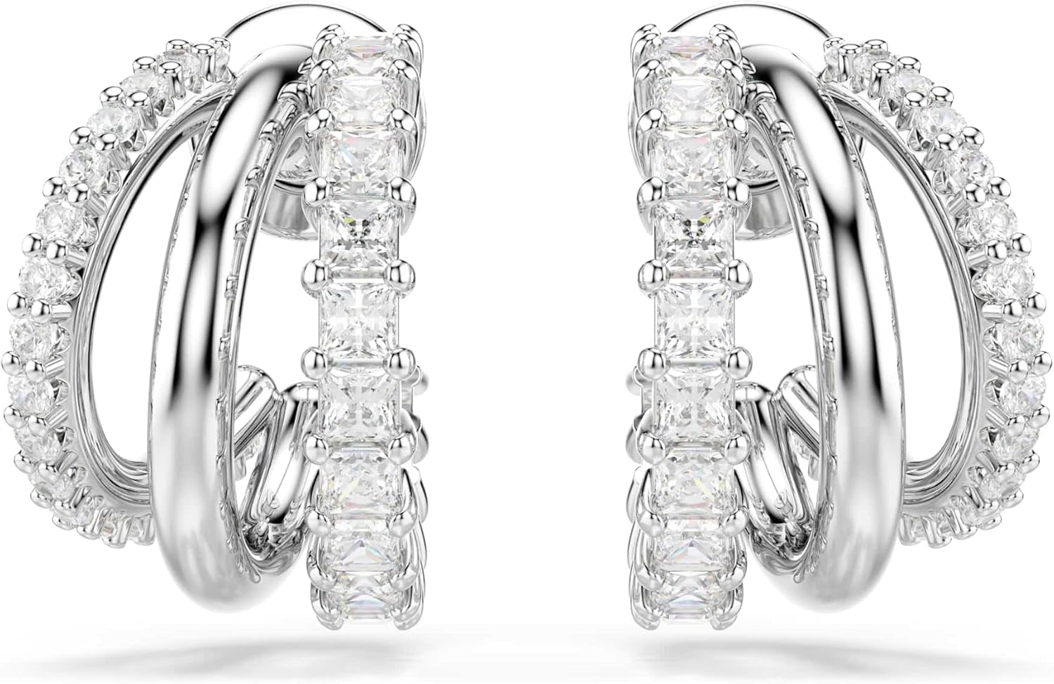 Swarovski Hyperbola hoop earrings, Round cut, Mini, White, Rhodium plated